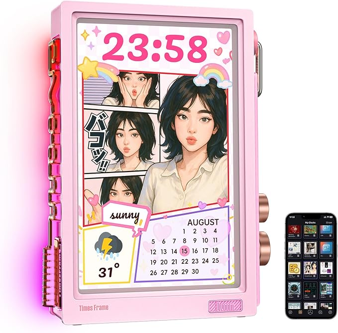 Divoom - Times Frame-10.1" Digital Picture Frame Transparent IPS Smart Linux OS with RGBLED Rotary Knob Wifi 64GB 400+Clock Faces Widget 50+API Feeds Gift Mode Pixel Art Community Personalized Display - Serious Techies