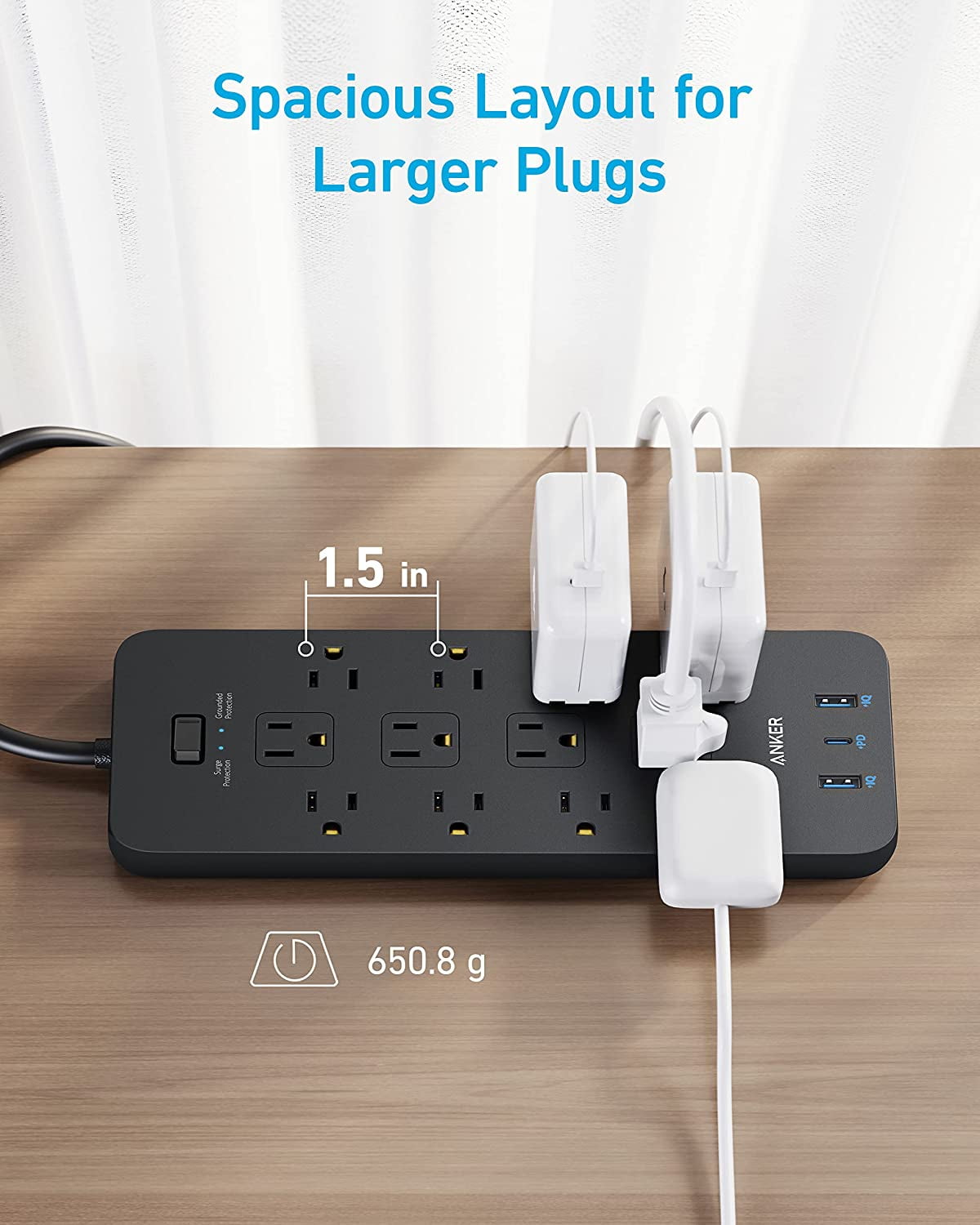 Anker - Surge Protector Power Strip (2100J), 12 Outlets with 1 USB C and 2 USB Ports for Iphone - Serious Techies