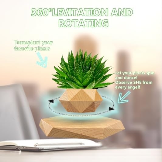 Luxelinc - Levitating Plant Pot, Floating Plant Pot Small Floating Flower Pot, 360° Rotating Floating Pots for Plants, Floating Planter for Levitating Decor, Levitating Display Home Office Desk Decor (Yellow) - Serious Techies