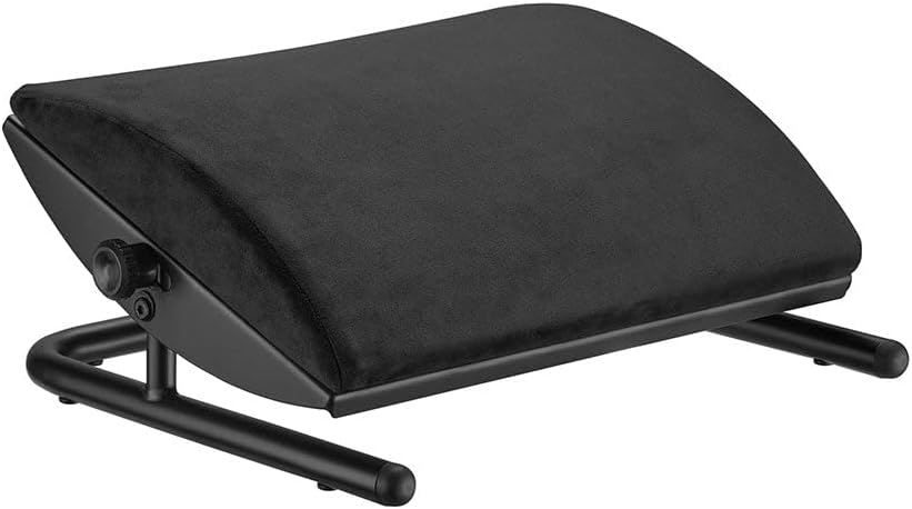 Desky - Cushioned Foot Rest – Ergonomic under Desk Footrest with Adjustable Tilt, Soft Suede Cover, Non-Slip Base – Black - Serious Techies