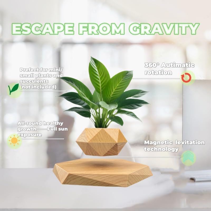 Luxelinc - Levitating Plant Pot, Floating Plant Pot Small Floating Flower Pot, 360° Rotating Floating Pots for Plants, Floating Planter for Levitating Decor, Levitating Display Home Office Desk Decor (Yellow) - Serious Techies