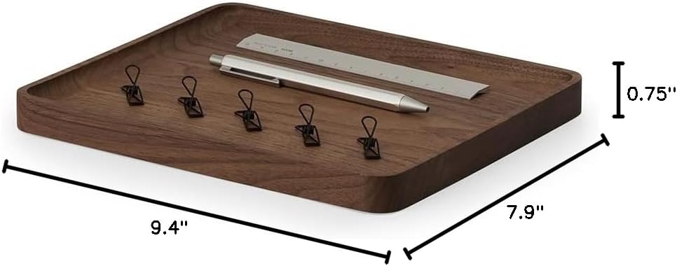 Oakywood - Handcrafted Wooden Catchall Tray - Wooden Desk Organiser - Made in the EU - Natural Wood Desktop Storage - Customizable in 3 Sizes - Natural Walnut - 24X20 Cm (9.4"X7.9") - Serious Techies