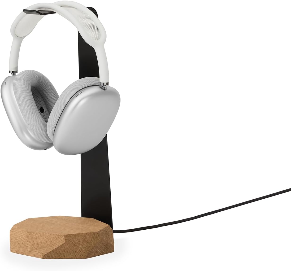 Oakywood - 2-In-1 Wooden Headphone Stand with Wireless Charging - Wood Headphone Holder – Stainless-Steel Base – Handcrafted Headphones Stand for Desk - Qi-Compatible Wireless Charging – Oak - Serious Techies