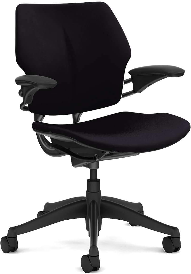 Humanscale - Freedom Office Task Desk Chair | Corde 4 Black Seat and Back | Graphite Frame | Height-Adjustable Duron Arms | Standard Foam Seat, Hard Carpet Casters, and 5" Cylinder - Serious Techies
