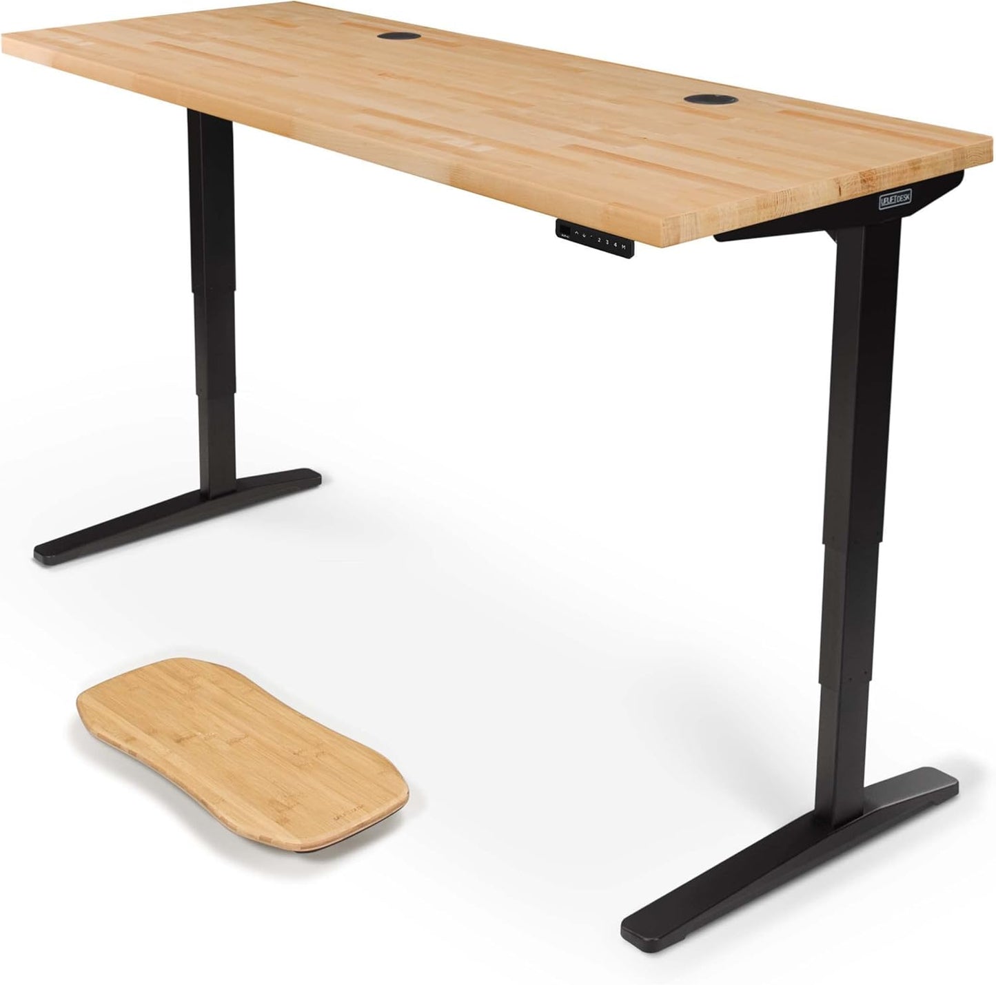 Uplift - Desk Acacia Butcher Block (72 X 30 Inch) Standing Desk 2-Leg V2 Adjustable Stand up C-Frame (Black), Advanced Keypad, Wire Grommets, Wire Tray, Rocker Board - Serious Techies