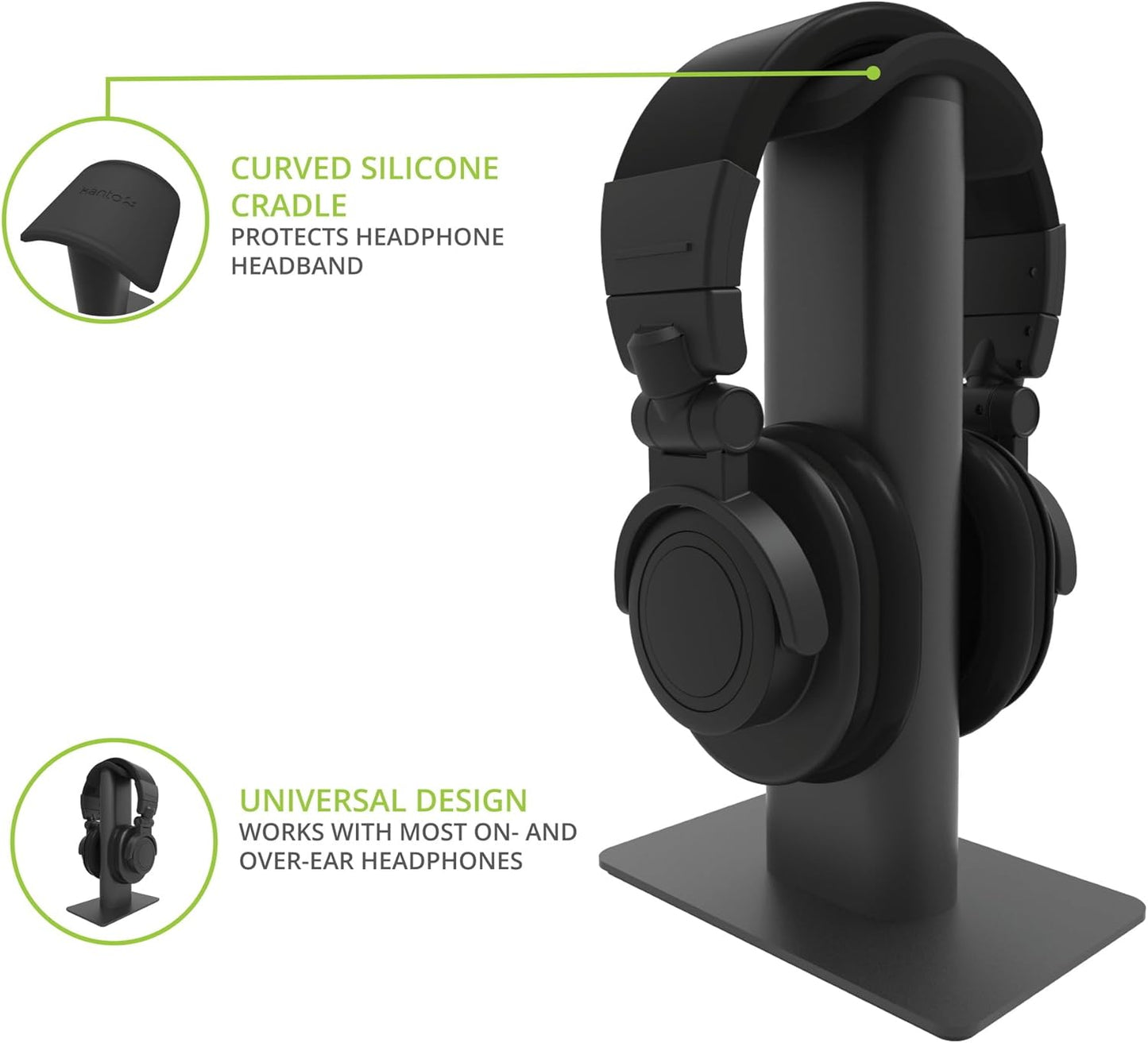 Kanto - H2 Premium Universal Headphone Stand with Curved Silicone Padding for on and over Ear Headphones | Black - Serious Techies