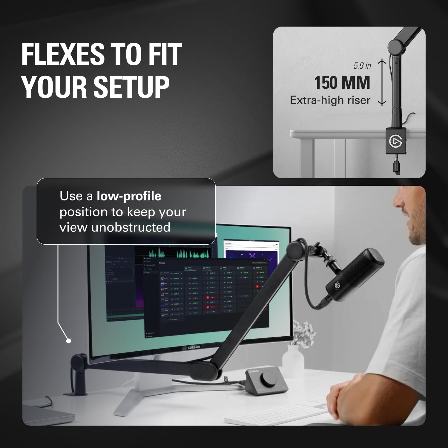 Elgato - Wave Mic Arm – Studio Boom Arm for Streaming & Podcasting, with Cable Channels, Desk Clamp, Riser Extension – for USB & XLR Microphones - Serious Techies