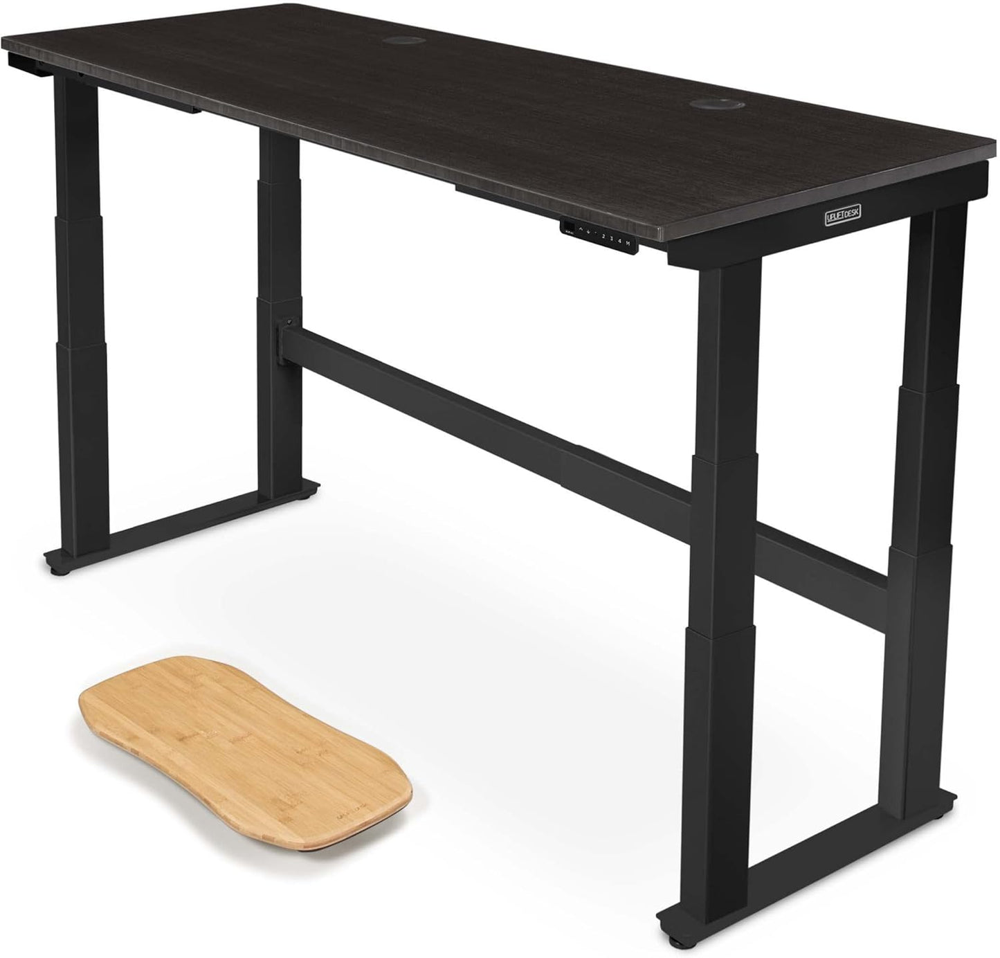 Uplift - Bamboo Curve (60 X 30 Inch) Electric Standing Desk V2-Commercial (Black) 4-Leg Adjustable Stand up Desk, Advanced Keypad, Wire Grommets, Wire Management Tray, Bamboo Rocker-X Board - Serious Techies