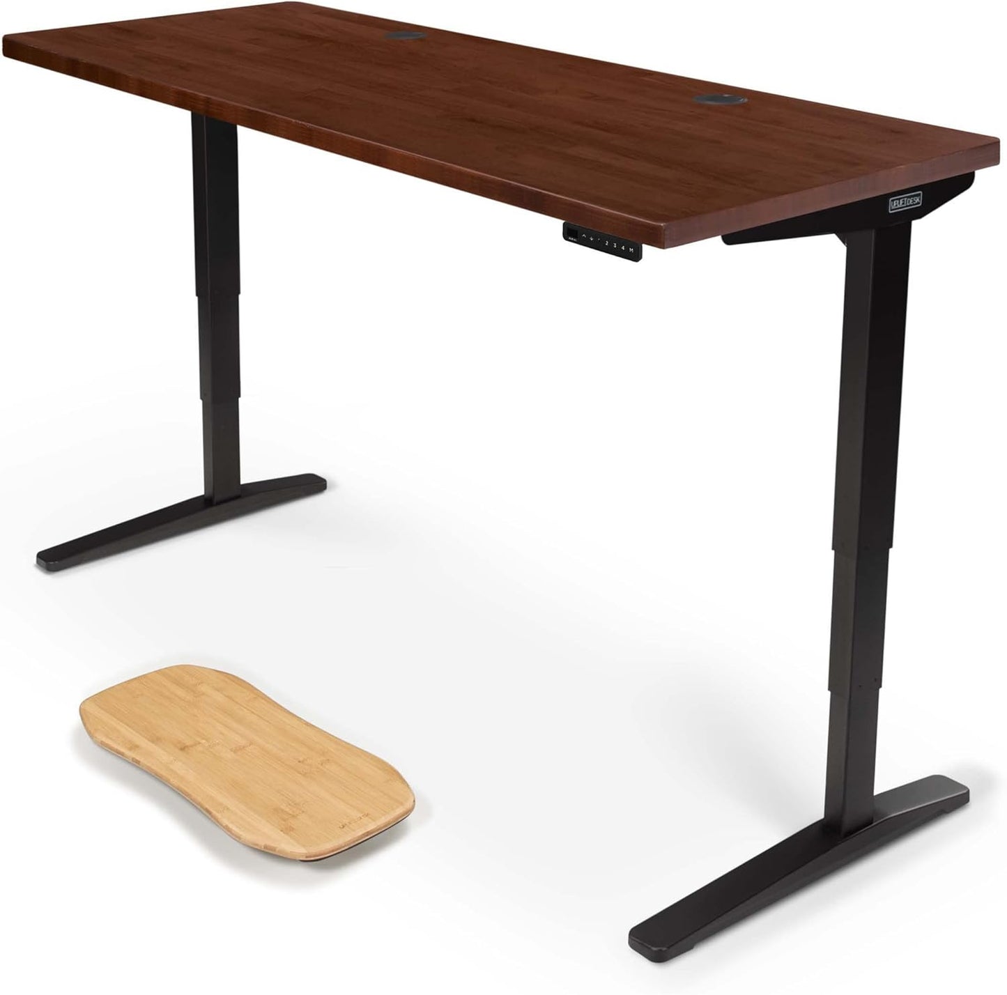 Uplift - Desk Acacia Butcher Block (72 X 30 Inch) Standing Desk 2-Leg V2 Adjustable Stand up C-Frame (Black), Advanced Keypad, Wire Grommets, Wire Tray, Rocker Board - Serious Techies