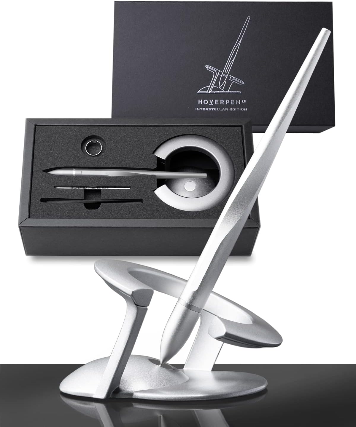 novium - Hoverpen Interstellar - Space Black, Ballpoint Pen, Unique Conversational Starter, Premium Futuristic Design, Precision Flow Ink, Schmidt Ballpoint Cartridges - Serious Techies