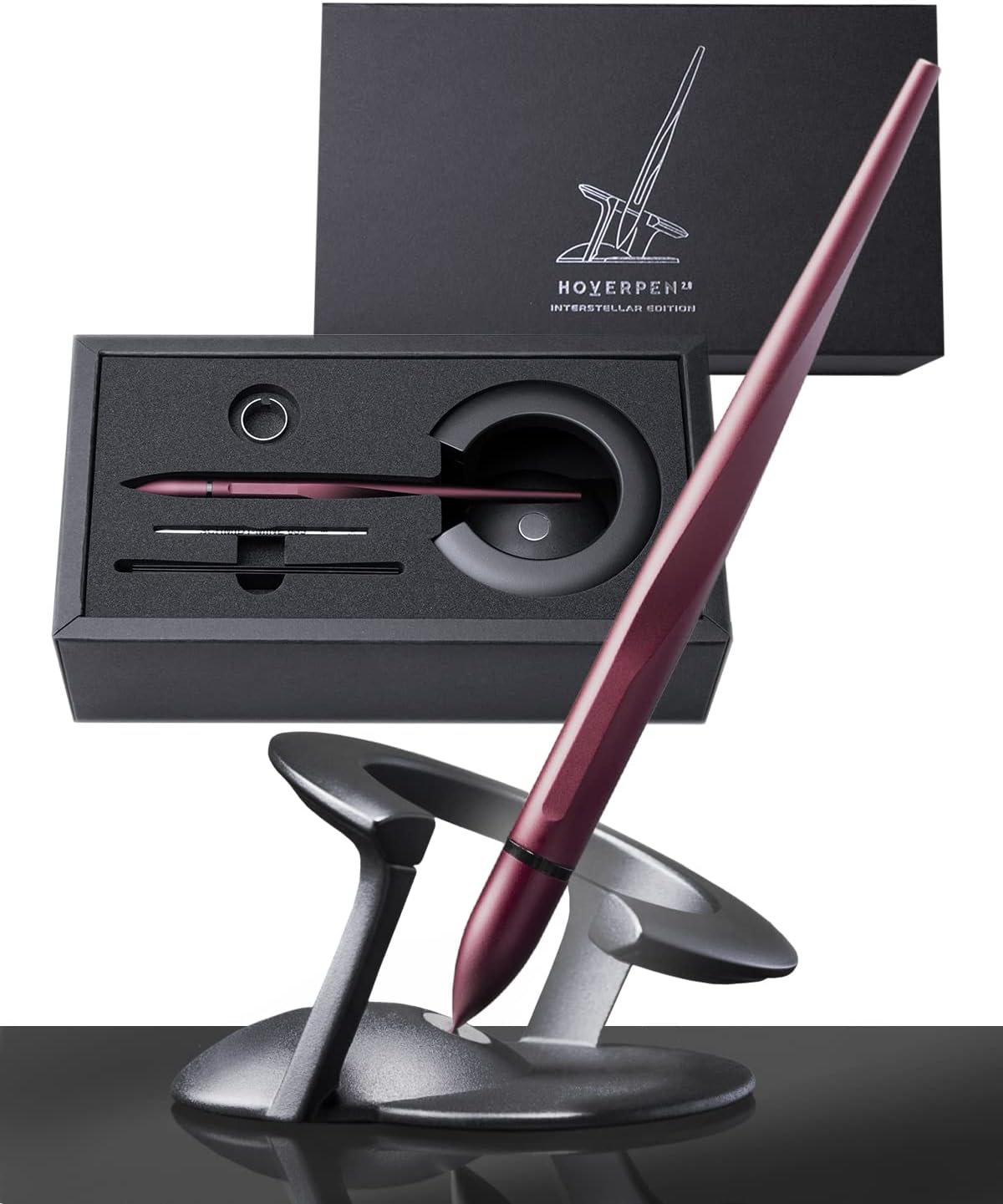 novium - Hoverpen Interstellar - Space Black, Ballpoint Pen, Unique Conversational Starter, Premium Futuristic Design, Precision Flow Ink, Schmidt Ballpoint Cartridges - Serious Techies