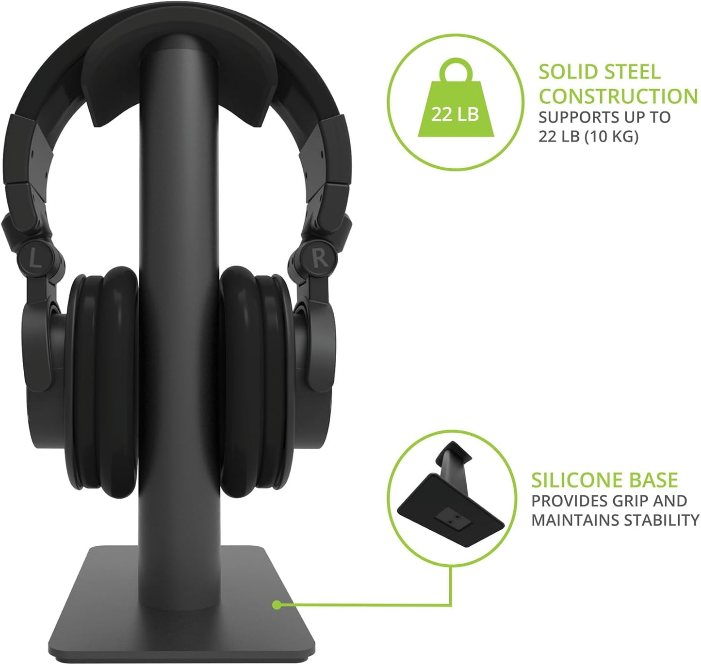Kanto - H2 Premium Universal Headphone Stand with Curved Silicone Padding for on and over Ear Headphones | Black - Serious Techies