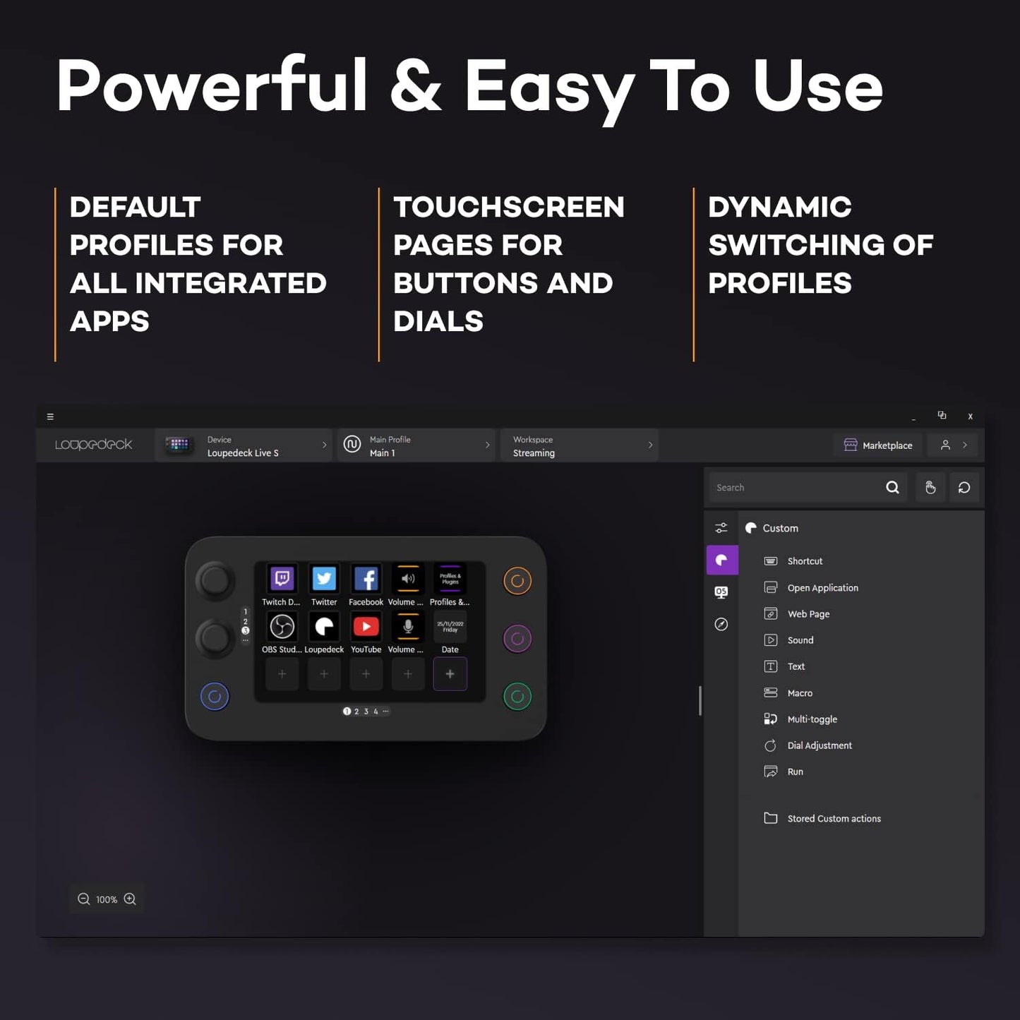 Loupedeck - Live S - the Streaming Console for Desktop Productivity, Full Stream Control and Content Creation with Customizable LED Touchscreen Buttons, Dials and RGB Buttons, Works with PC and Mac - Serious Techies