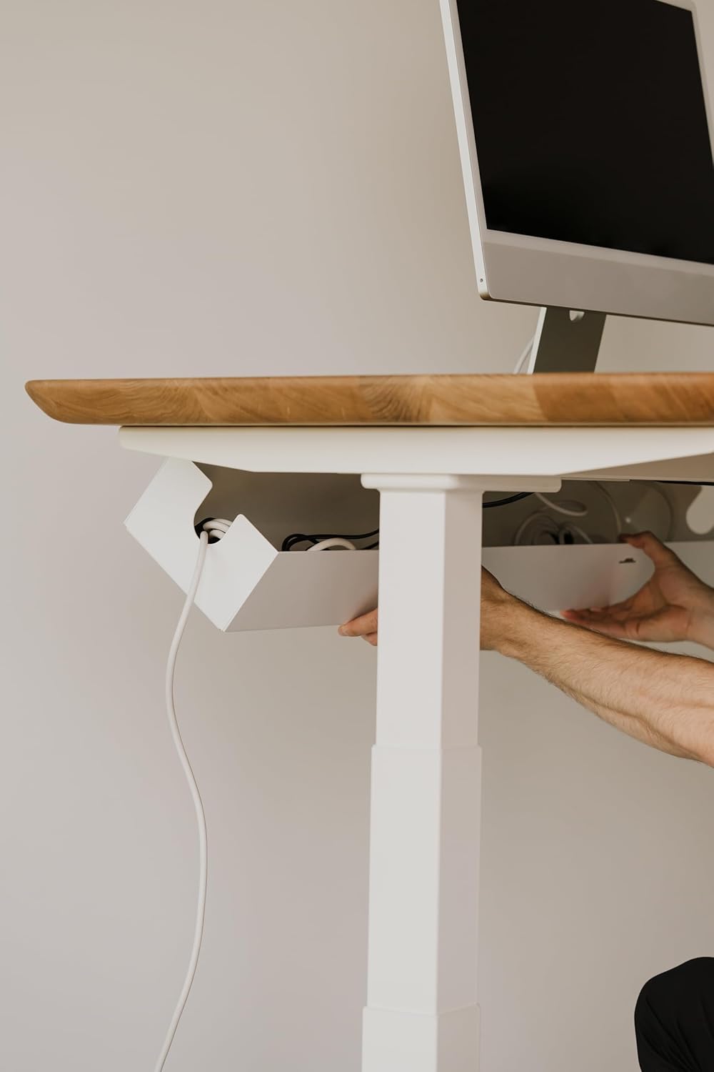 Oakywood - Underdesk Cable Management - Cable Duct Black for Desk, Table, Standing Desk - Hinged, Made of Metal - 15.5 X 100 X 10 Cm - White - Serious Techies