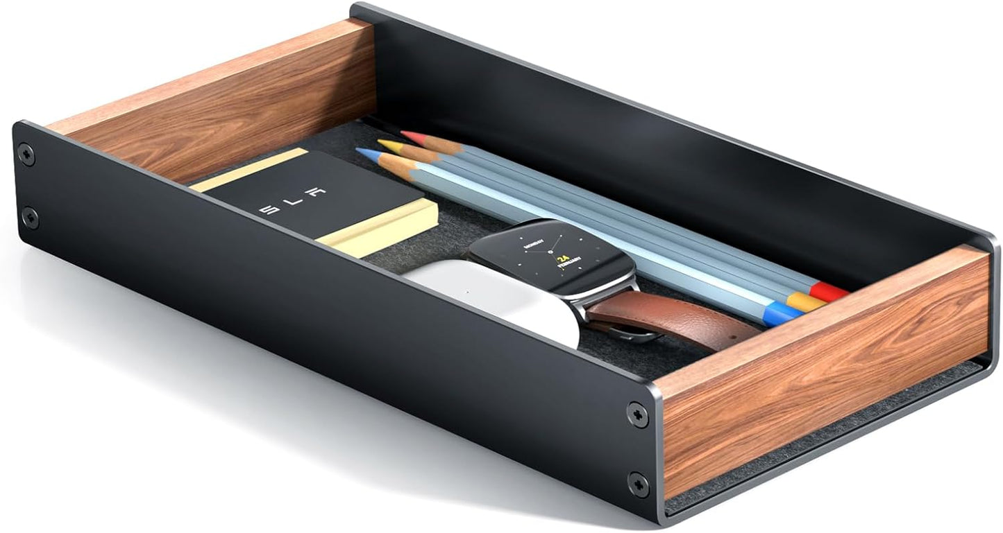 UPERGO - Walnut Desk Tray with Pen Holder Set, Natural Wooden Desk Drawer Organizer Office, Organizer Tray for Keys, Pen, Watch - Serious Techies