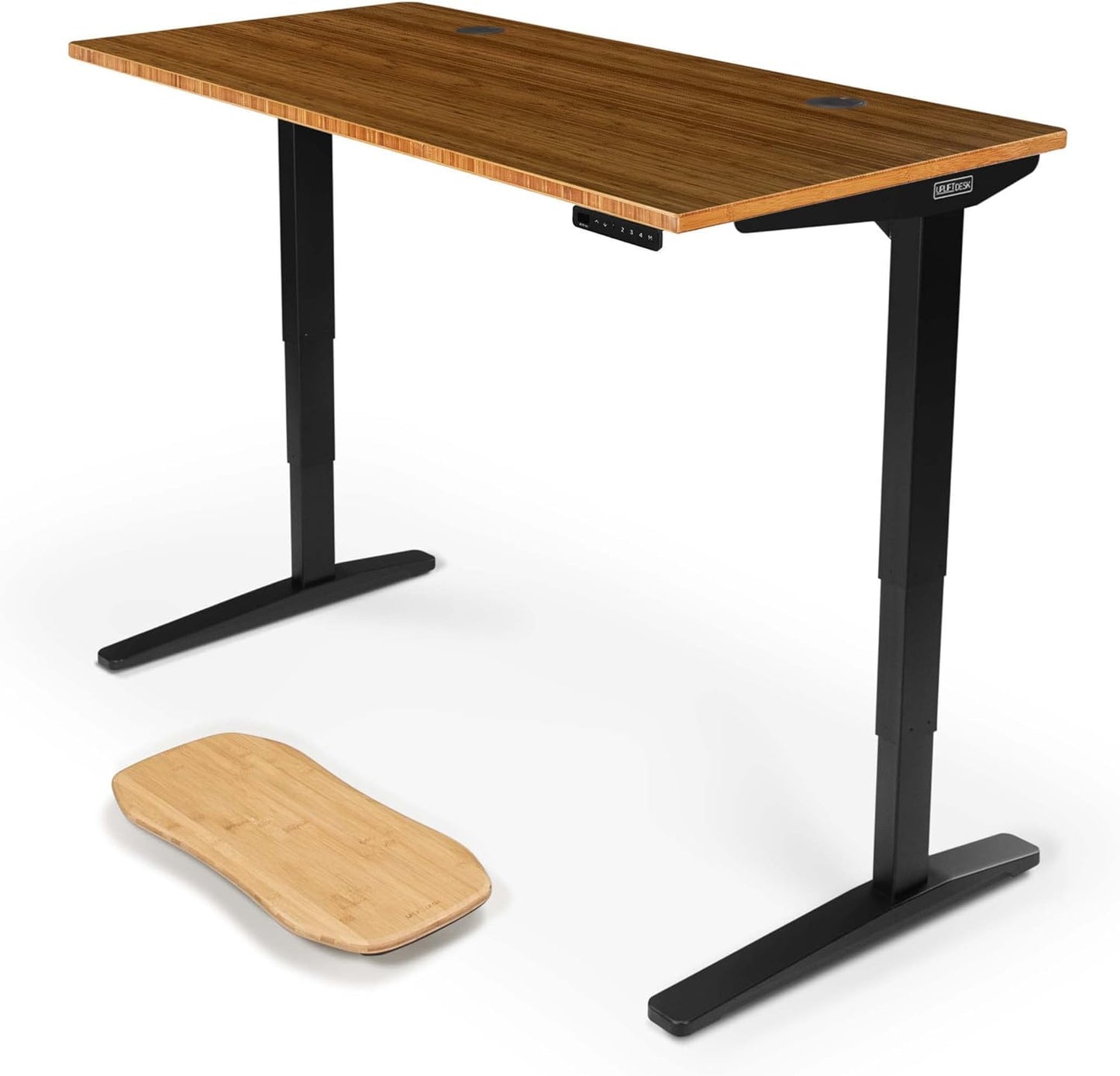 Uplift - Desk Bamboo (60 X 30 Inch) Standing Desk 2-Leg V2 Adjustable Stand up C-Frame (Black), Advanced Keypad, Wire Grommets, Wire Tray, Rocker Board - Serious Techies