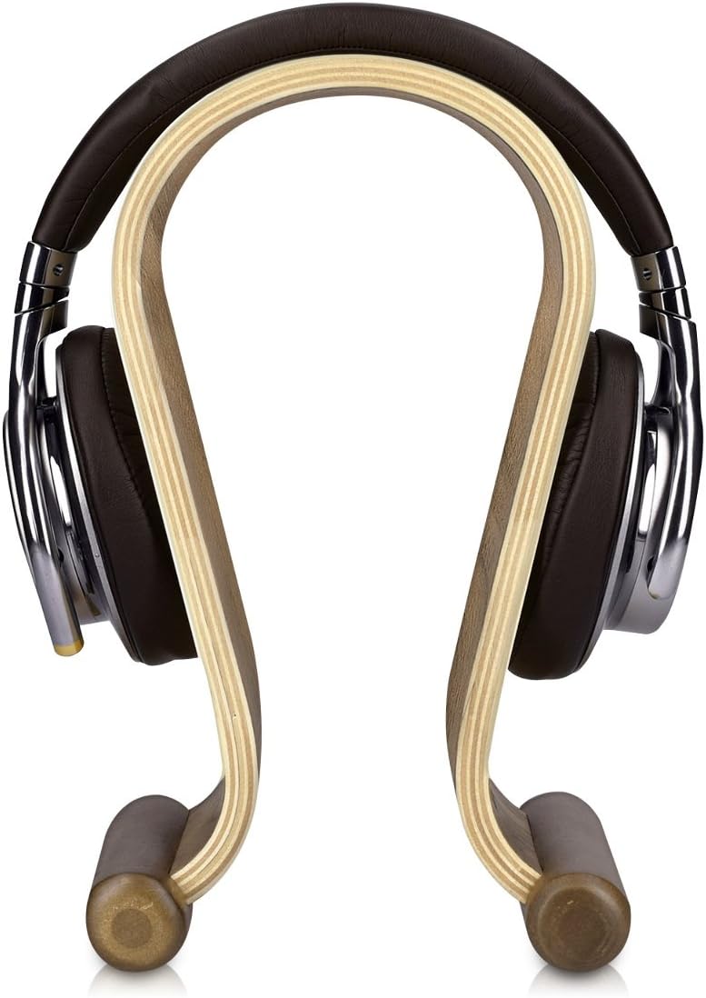 kalibri - Wooden Omega Headphone Stand - Universal Headset Wood Hanger - Holder for Gaming Headsets DJ Studio Headphones & Earphone Display - Walnut - Serious Techies
