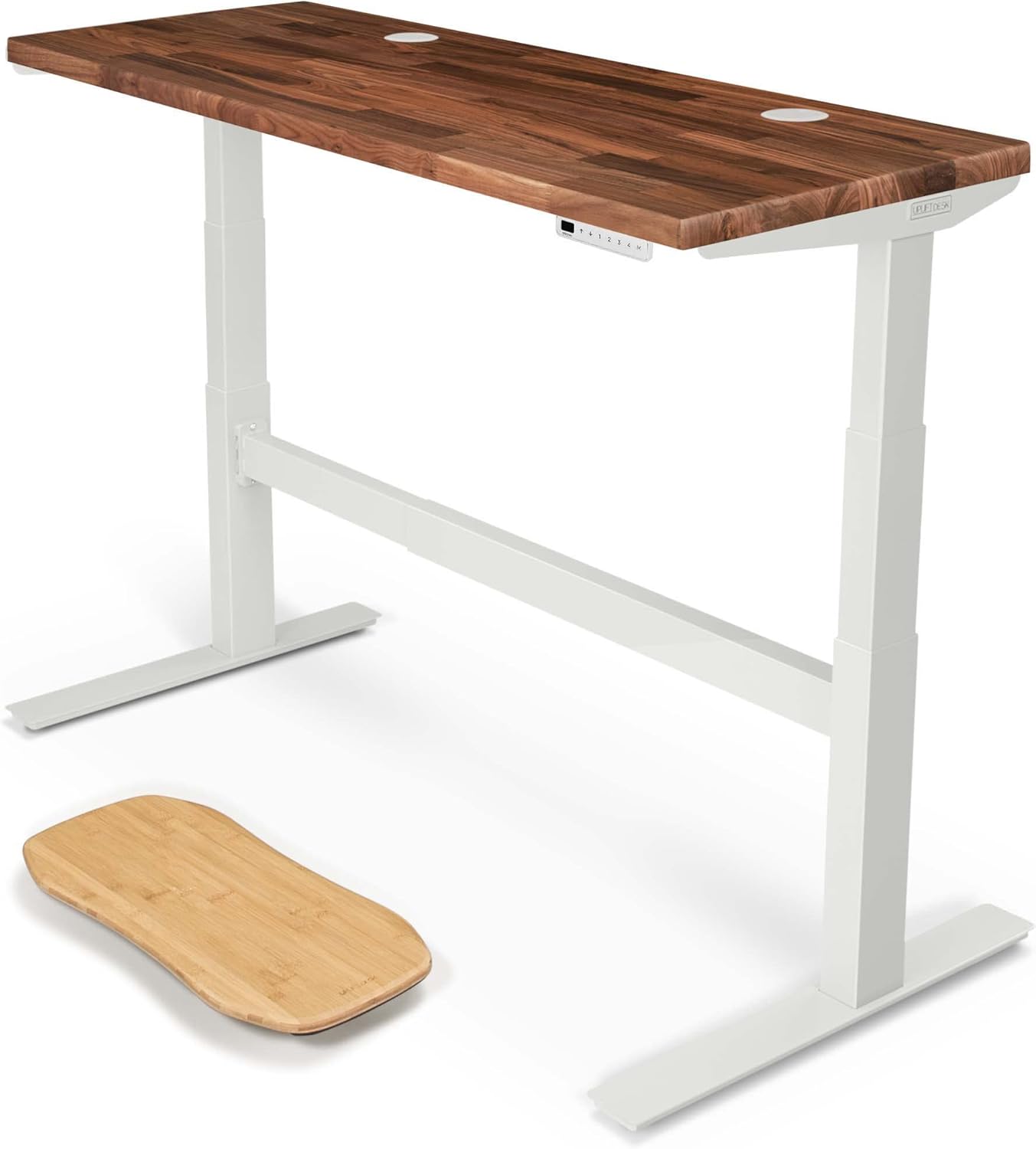 Uplift - Desk Acacia Butcher Block (60 X 24 Inch) Standing Desk 2-Leg V2-Commercial Adjustable Stand up C-Frame (Black), Advanced Keypad, Wire Grommets, Wire Tray, Rocker Board - Serious Techies