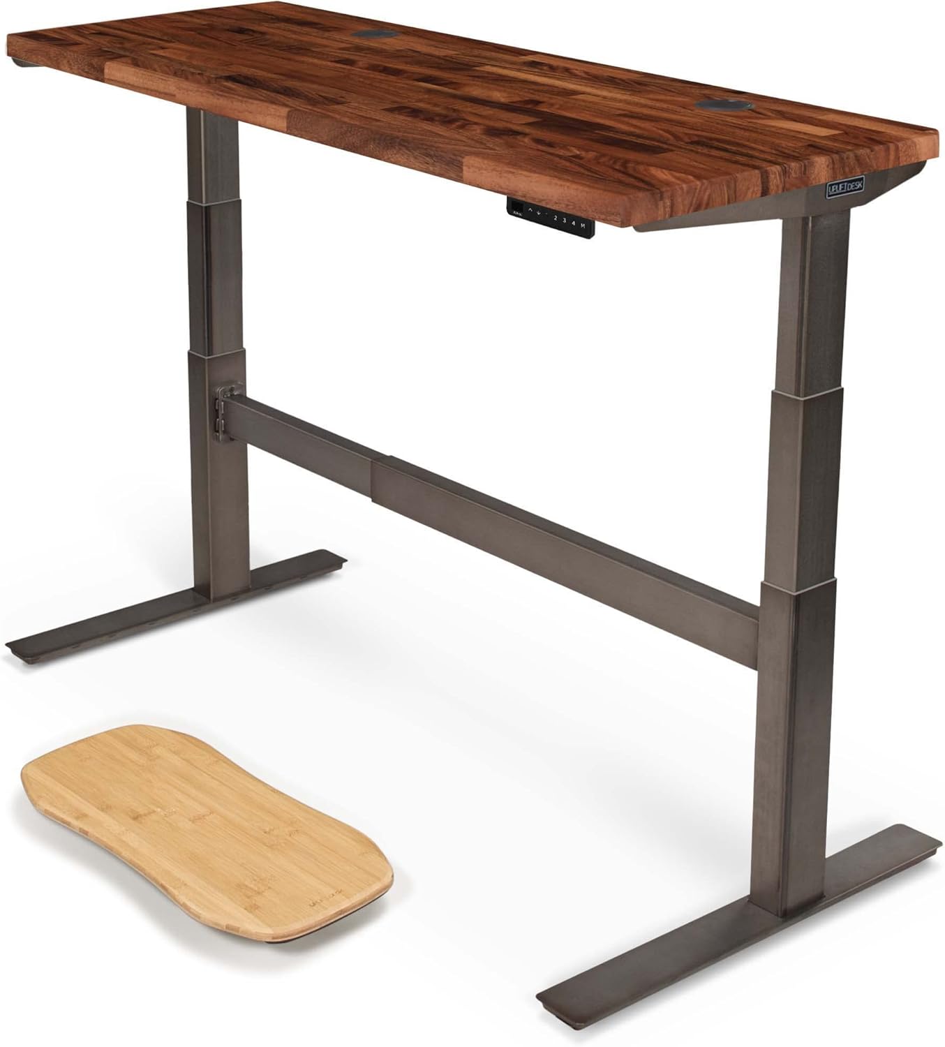 Uplift - Desk Acacia Butcher Block (60 X 24 Inch) Standing Desk 2-Leg V2-Commercial Adjustable Stand up C-Frame (Black), Advanced Keypad, Wire Grommets, Wire Tray, Rocker Board - Serious Techies