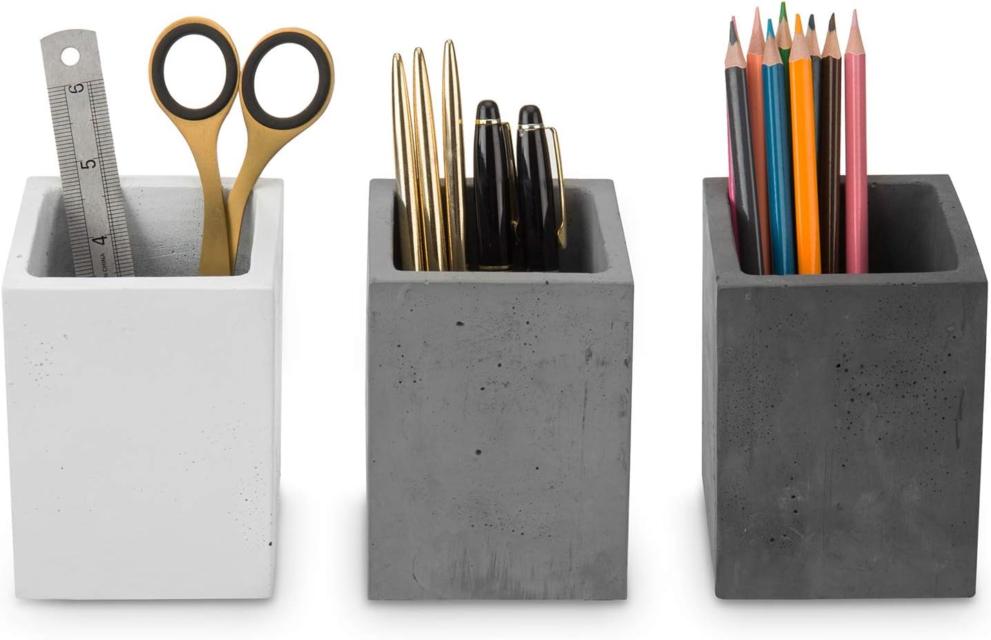 MyGift - Pen Holder Pencil Holder for Desk,Pen Cup Holder for Desk,Concrete Desktop Pencil Cup,Modern Gray-Tone,Set of 3 - Serious Techies