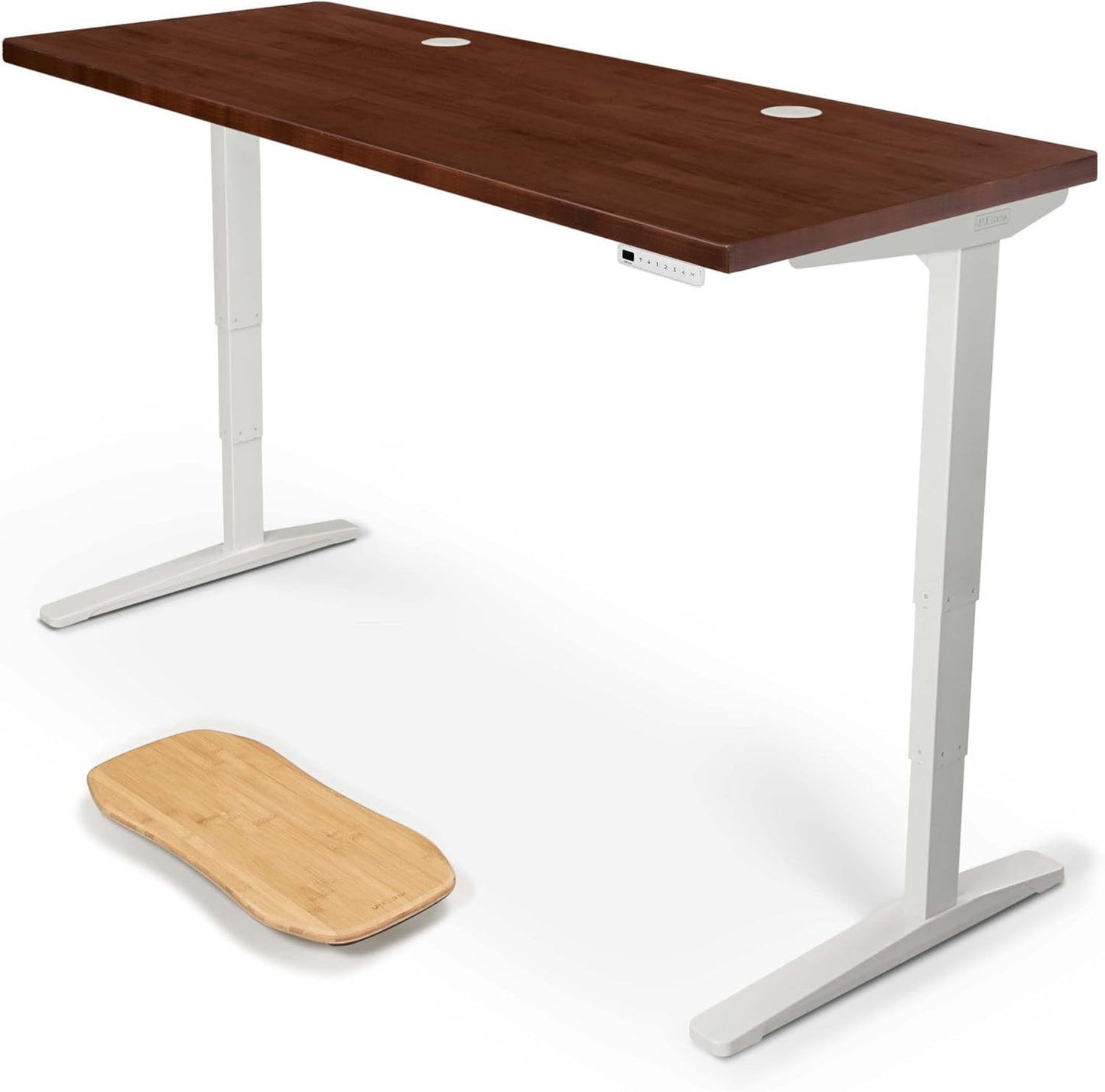 Uplift - Desk Acacia Butcher Block (72 X 30 Inch) Standing Desk 2-Leg V2 Adjustable Stand up C-Frame (Black), Advanced Keypad, Wire Grommets, Wire Tray, Rocker Board - Serious Techies