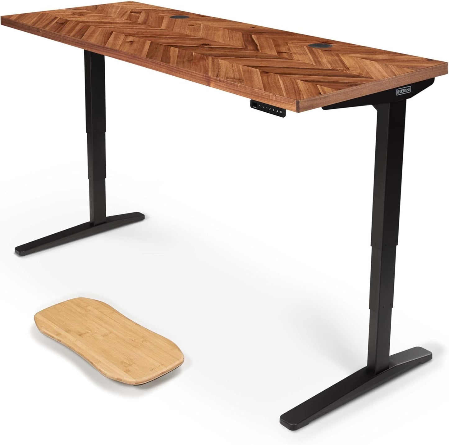 Uplift - Desk Acacia Butcher Block (72 X 30 Inch) Standing Desk 2-Leg V2 Adjustable Stand up C-Frame (Black), Advanced Keypad, Wire Grommets, Wire Tray, Rocker Board - Serious Techies