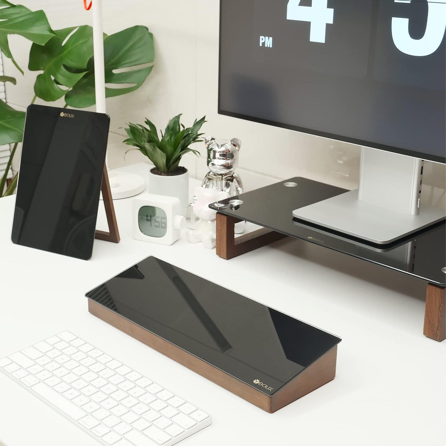 YEOUX - Desktop Black Glass Dry Erase Board with Wood Organizers for Small Office Supplies, Desk Whiteboard with Drawer for Home Office Cubicle, Accessories Included - Serious Techies