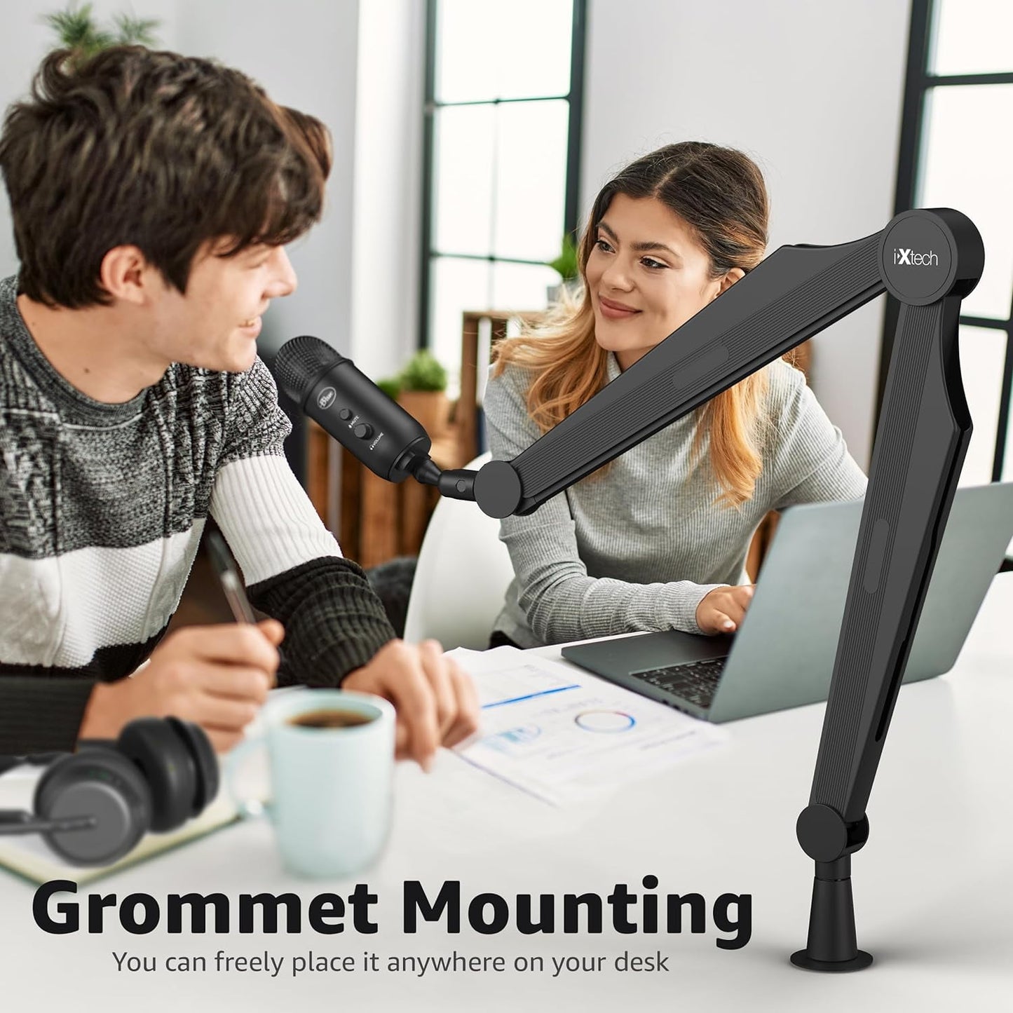 IXTECH - Mic Boom Arm Microphone Arm for Blue Yeti Shure Sm7B Hyperx Quadcast Rode At2020 and Fifine Upgraded Mic Stand with Tablet and Headphone Holder for Gaming Podcasting and Streaming CAPTAIN PRO - Serious Techies