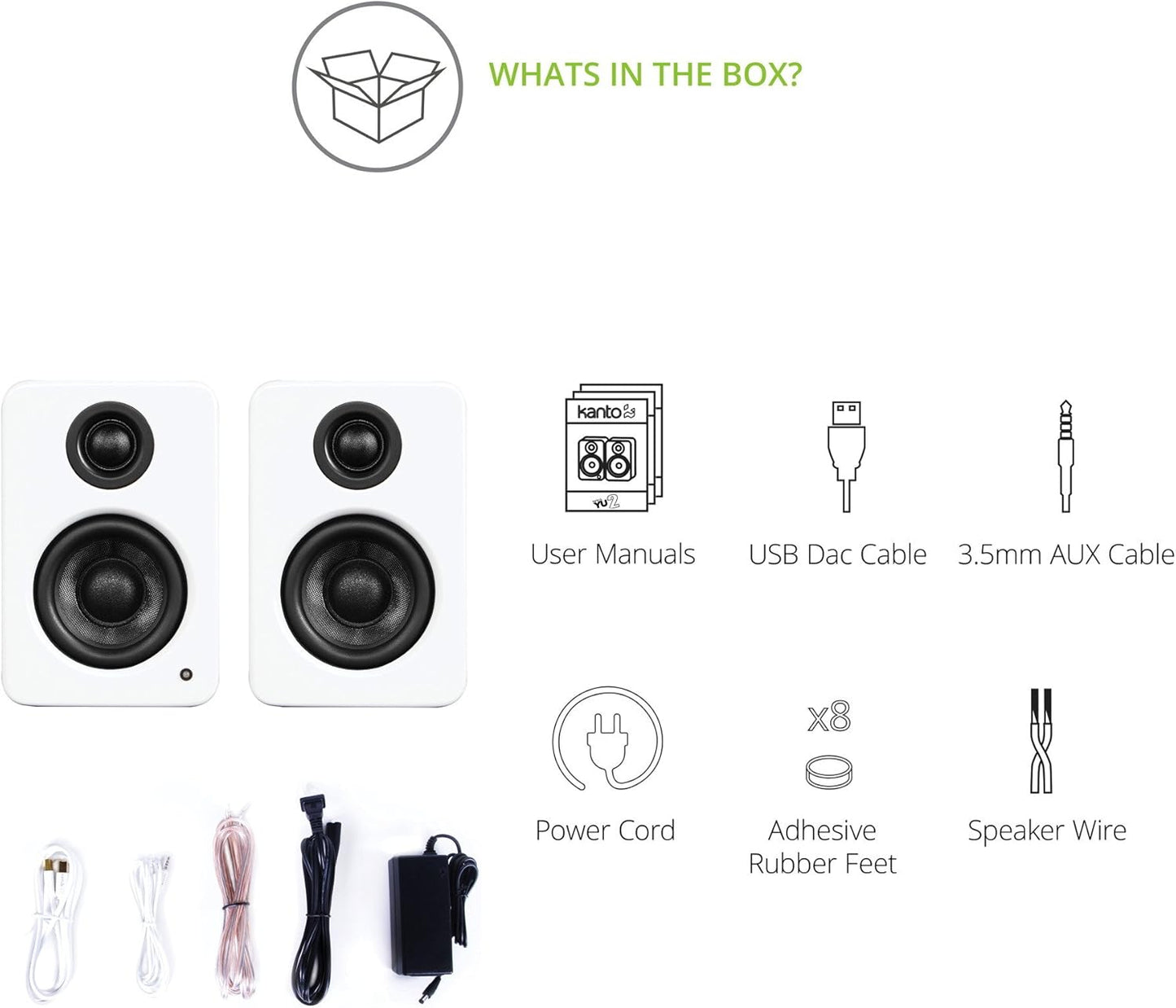 Kanto - YU2MW PC Gaming Desktop Speakers | 3" Composite Drivers | 3/4" Silk Dome Tweeter | Class D Amplifier | 100 Watts | Built-In USB DAC | Subwoofer Output | Pair | Matte White - Serious Techies