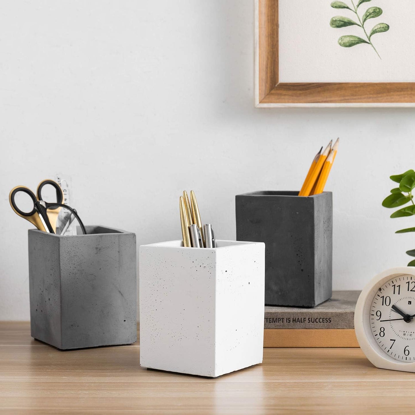 MyGift - Pen Holder Pencil Holder for Desk,Pen Cup Holder for Desk,Concrete Desktop Pencil Cup,Modern Gray-Tone,Set of 3 - Serious Techies