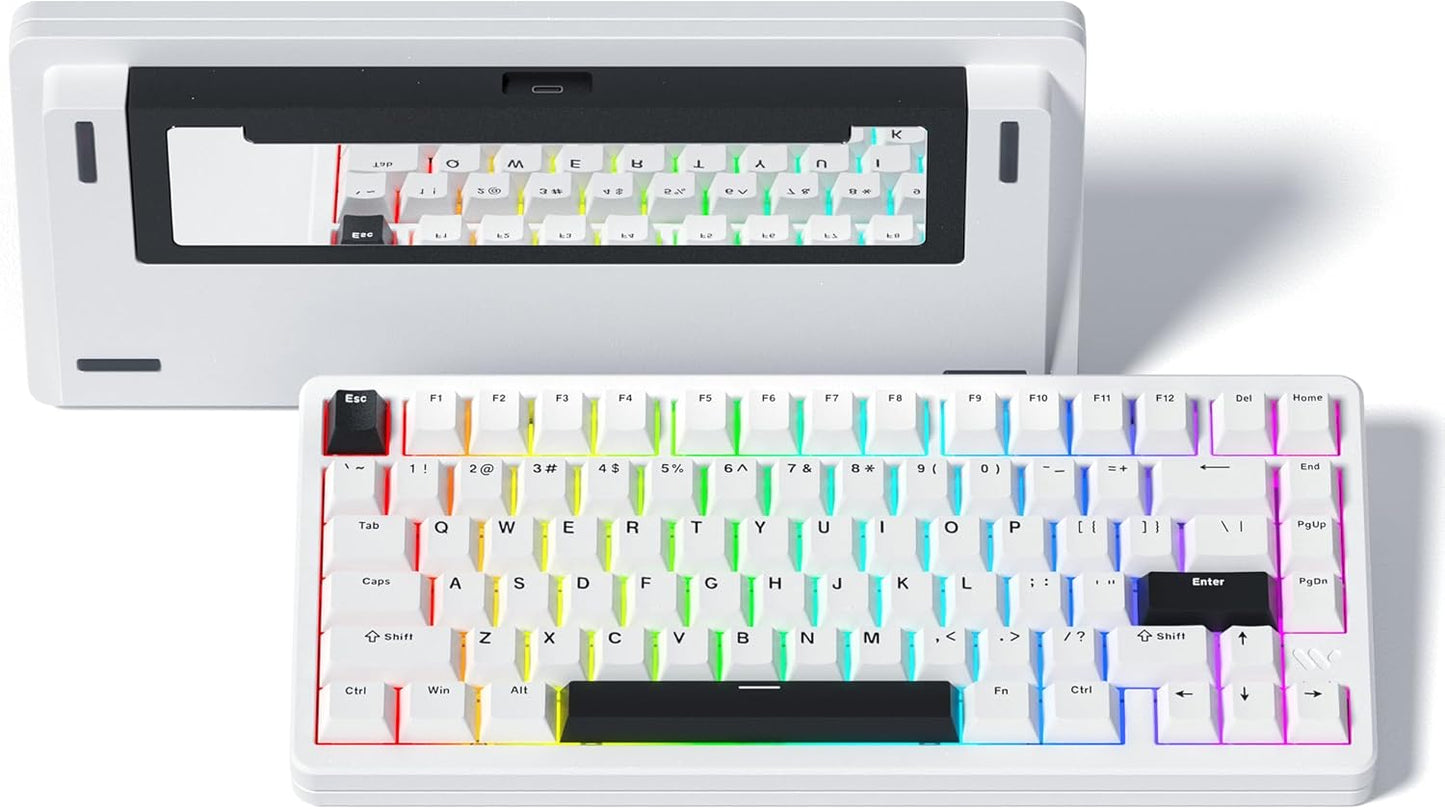 Womier - SK75 75% Keyboard with Full Aluminum Wireless Mechanical Gaming Keyboard, via Custom Pre-Lubed POM Switches RGB Creamy Gaming Key Board, 3-Modes Gasket Hot Swappable, White - Serious Techies