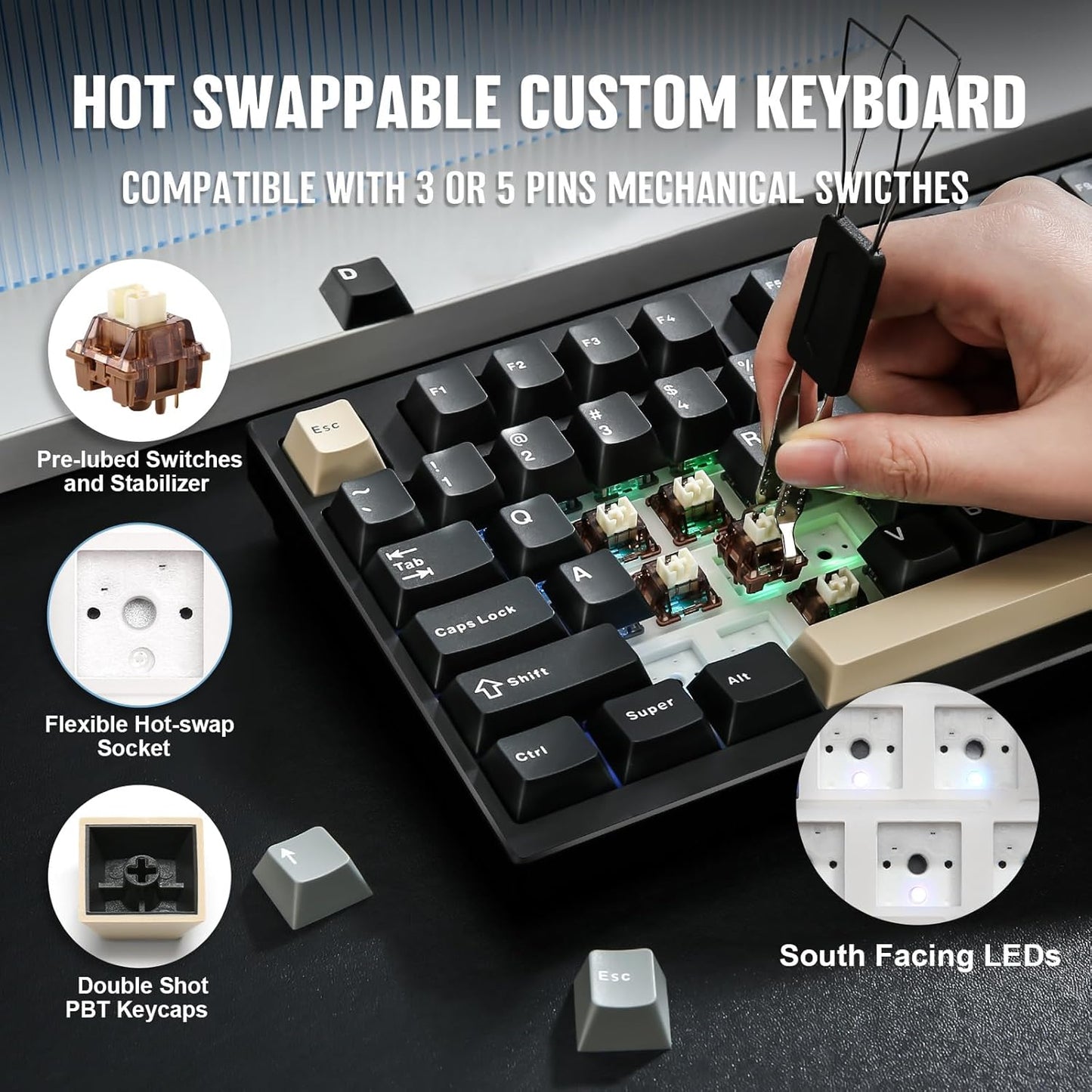 YUNZII - AL75 PRO 75% Wireless Mechanical Gaming Keyboard,Full Aluminum Cnc,Bt/2.4G/Wired,Pbt Keycaps,Gasket Mounted Hot Swap,Custom RGB Backlight, Programmable for Mac/Win (Black, Cocoa Cream V2) - Serious Techies