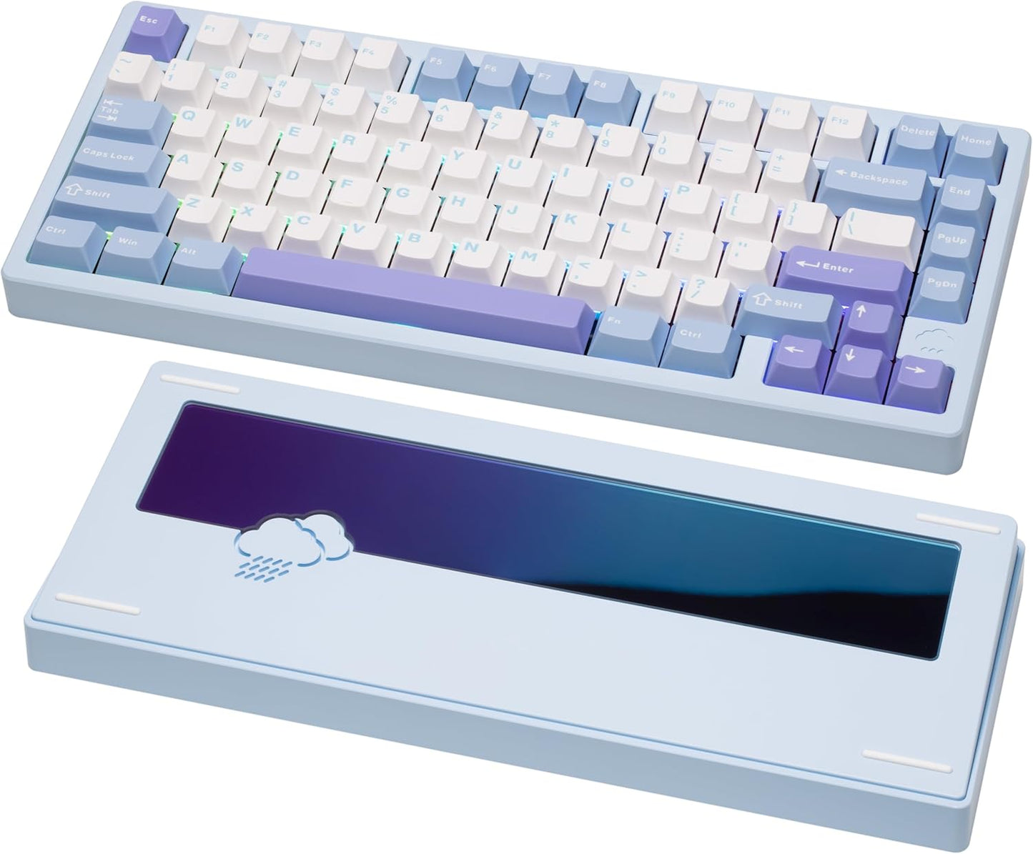 WOBKEY - Rainy 75 CNC Aluminum Hmx/Jwk/Cocoa Switches Triple-Mode Connectivity Mechanical Keyboard with Superior Acoustics, No Rgb/Pp/Mirrored Glass/3500Mah/Violet Switch (Lite - Silver) - Serious Techies