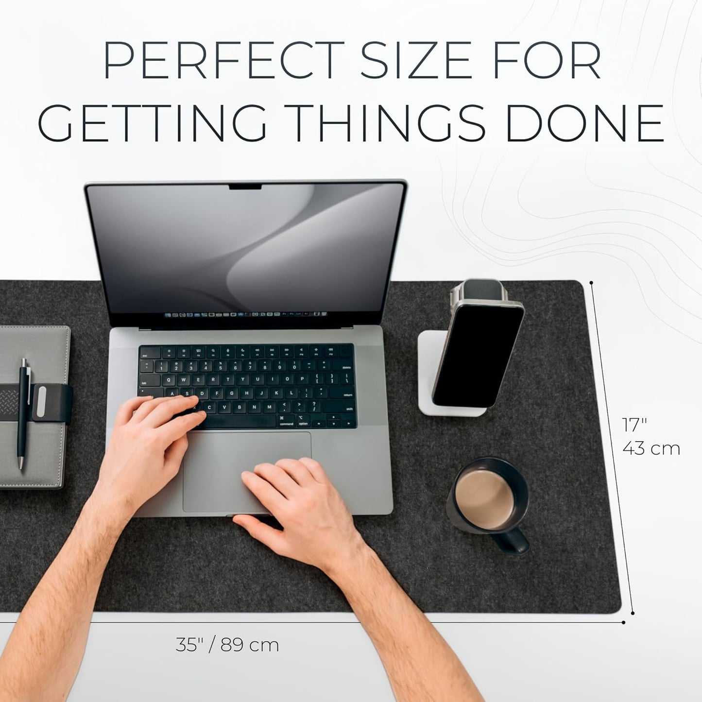 Nordik - Large Felt Desk Mat - Charcoal - 35 X 17 Inch - Full Desk Keyboard Mat - Computer Desk Mat for Keyboard and Mouse Pad - Desktop Mat - Large Felt Desk Pad - Serious Techies