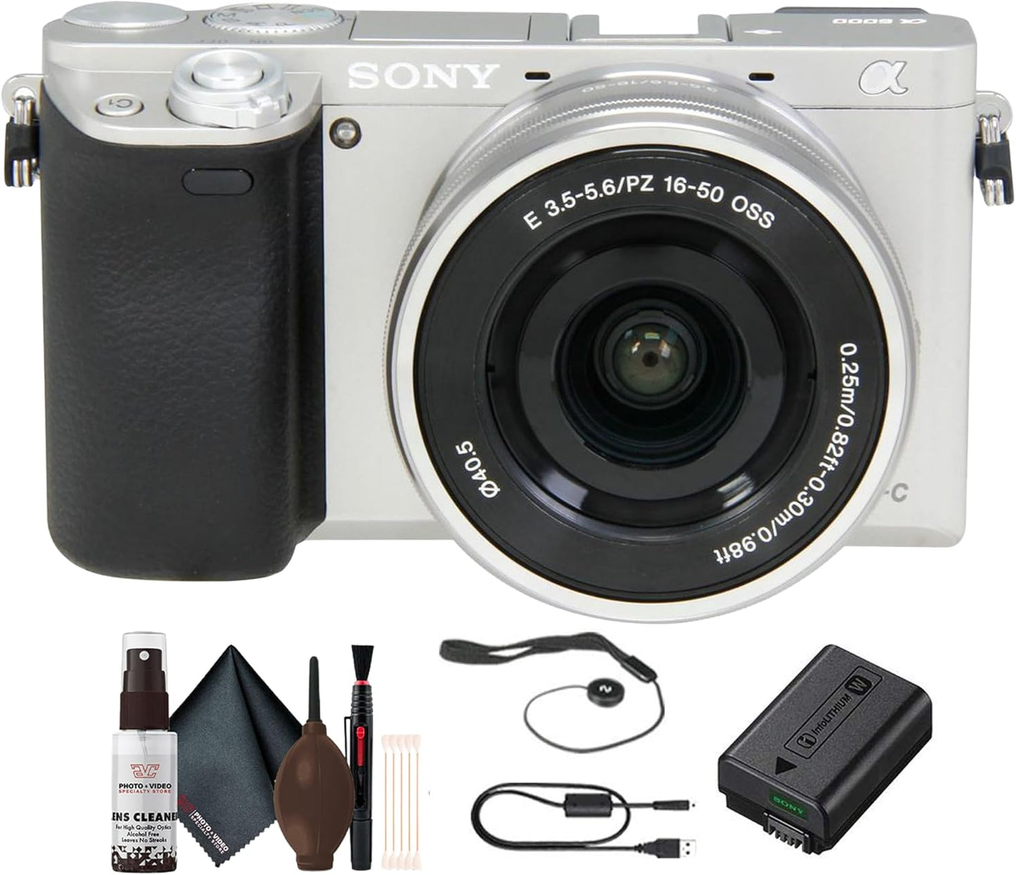 Sony - Alpha A6000 Mirrorless Camera with 16-50Mm Lens (Silver) + Lens Cap Keeper + Cleaning Kit - Serious Techies