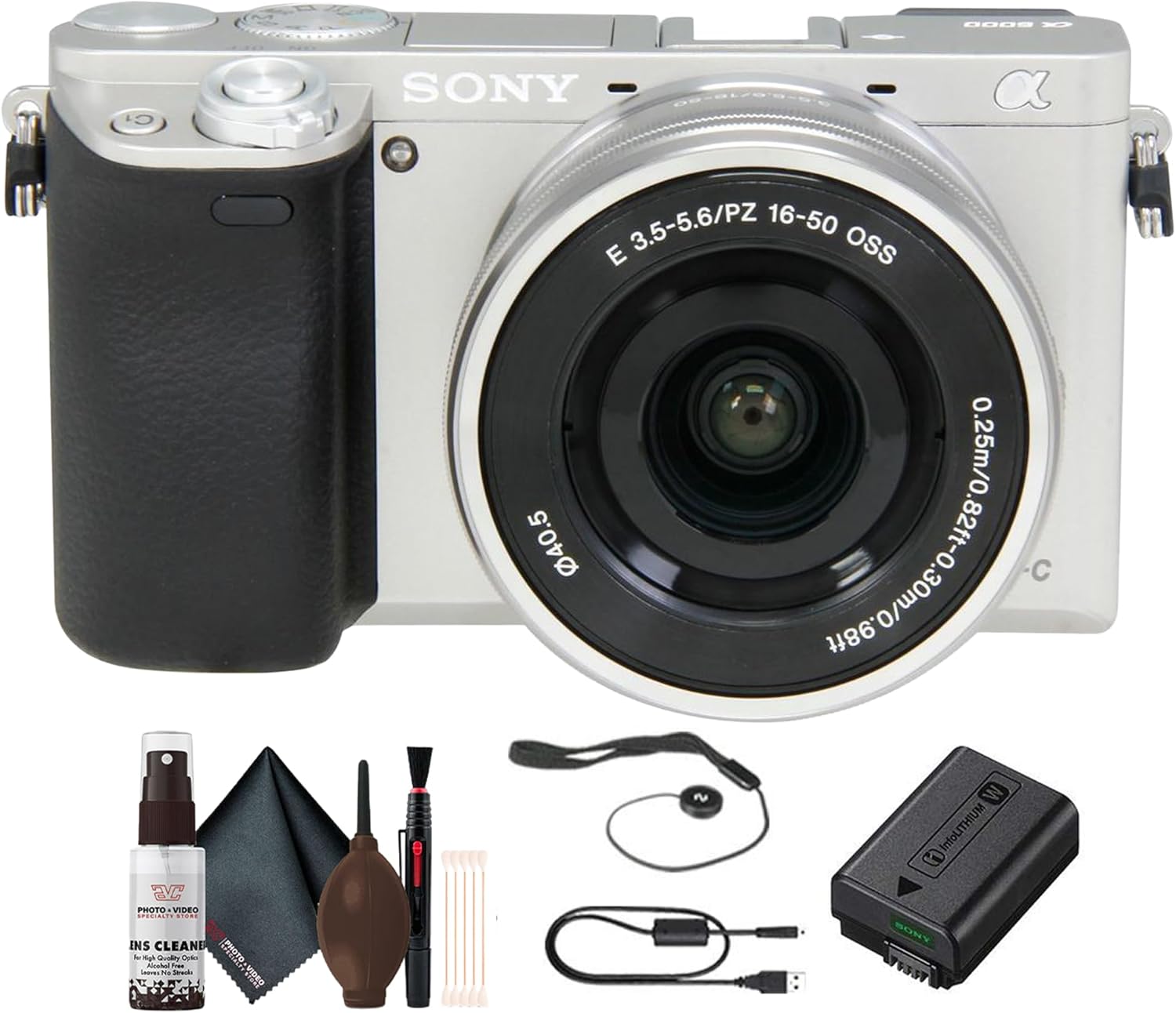 Sony - Alpha A6000 Mirrorless Camera with 16-50Mm Lens (Silver) + Lens Cap Keeper + Cleaning Kit - Serious Techies