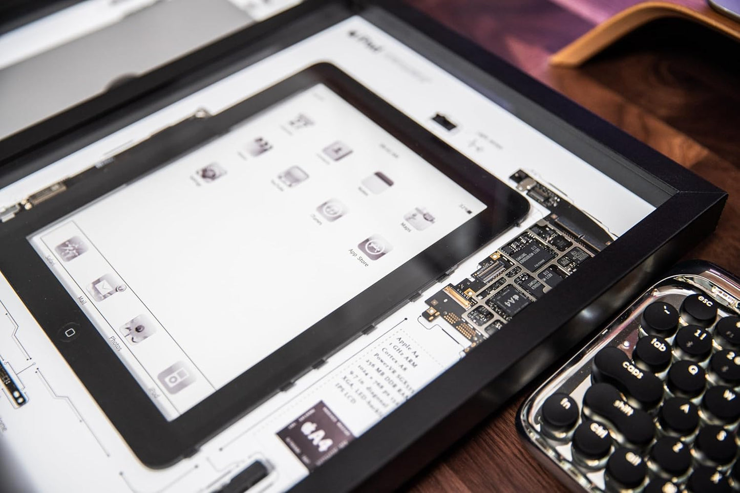 Funbox Design - Disassembled Ipad Art with Frame, Disassemble Art, Framed Ipad 1, Ipad 1 Teardown, Unique Gift, Ipad Wall Art, Frame Art - Serious Techies