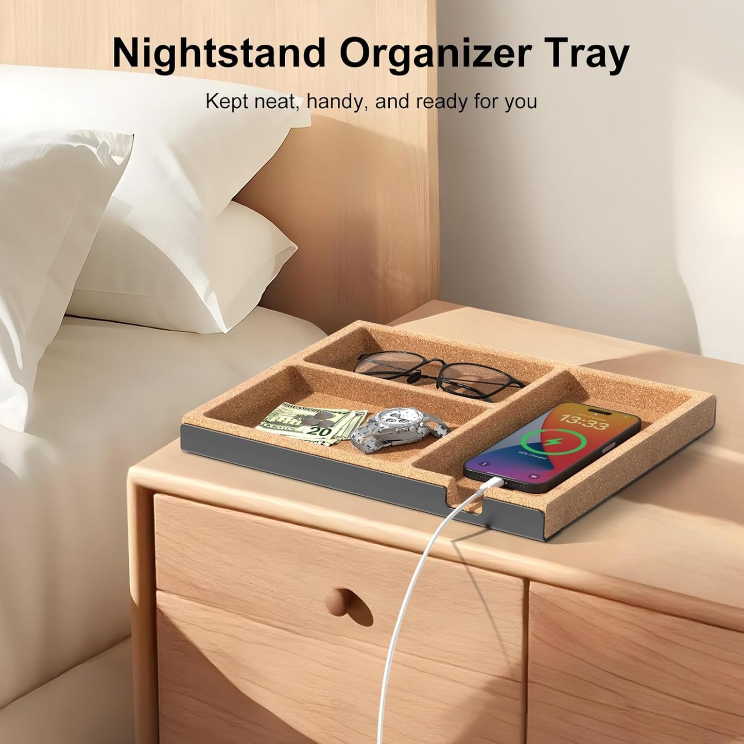 UPERGO - Valet Tray, Nightstand Tray for Men, Desk Drawer Organizer for Keys, Watch, Jewellery, Bedside Caddy - Serious Techies