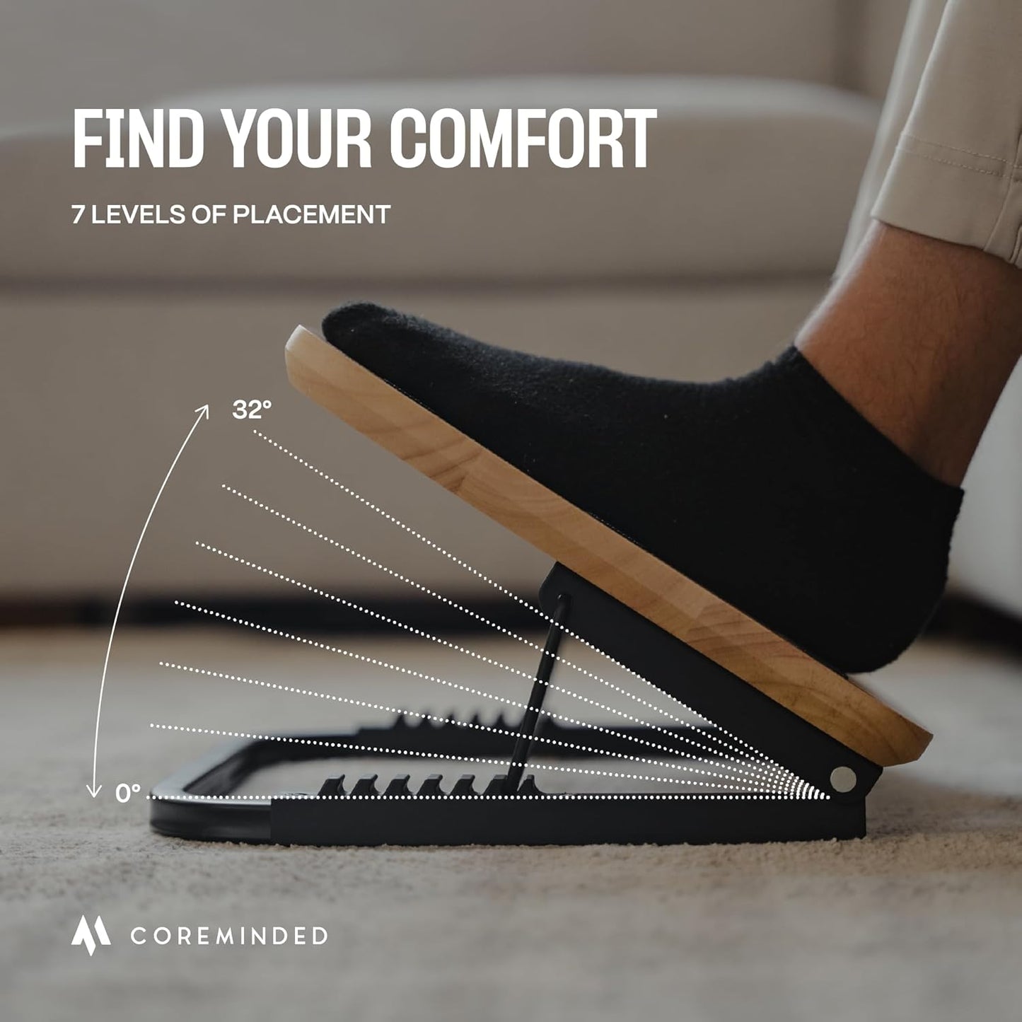 COREMINDED - Adjustable under Desk Foot Stool - Ergonomic Foot Rest with 7 Angles - Natural - Serious Techies