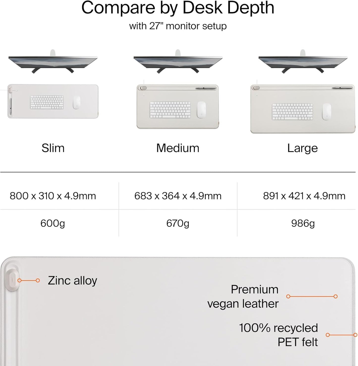 Orbitkey - Premium Leather Desk Mat Slim | Multi-Purpose & Waterproof Table Protector Accessory for Work Home Gaming Office Keyboard Mat Organizer | 31.4" L X 12.2" W X 0.19" H, Anti-Slip, Stone Finish - Serious Techies