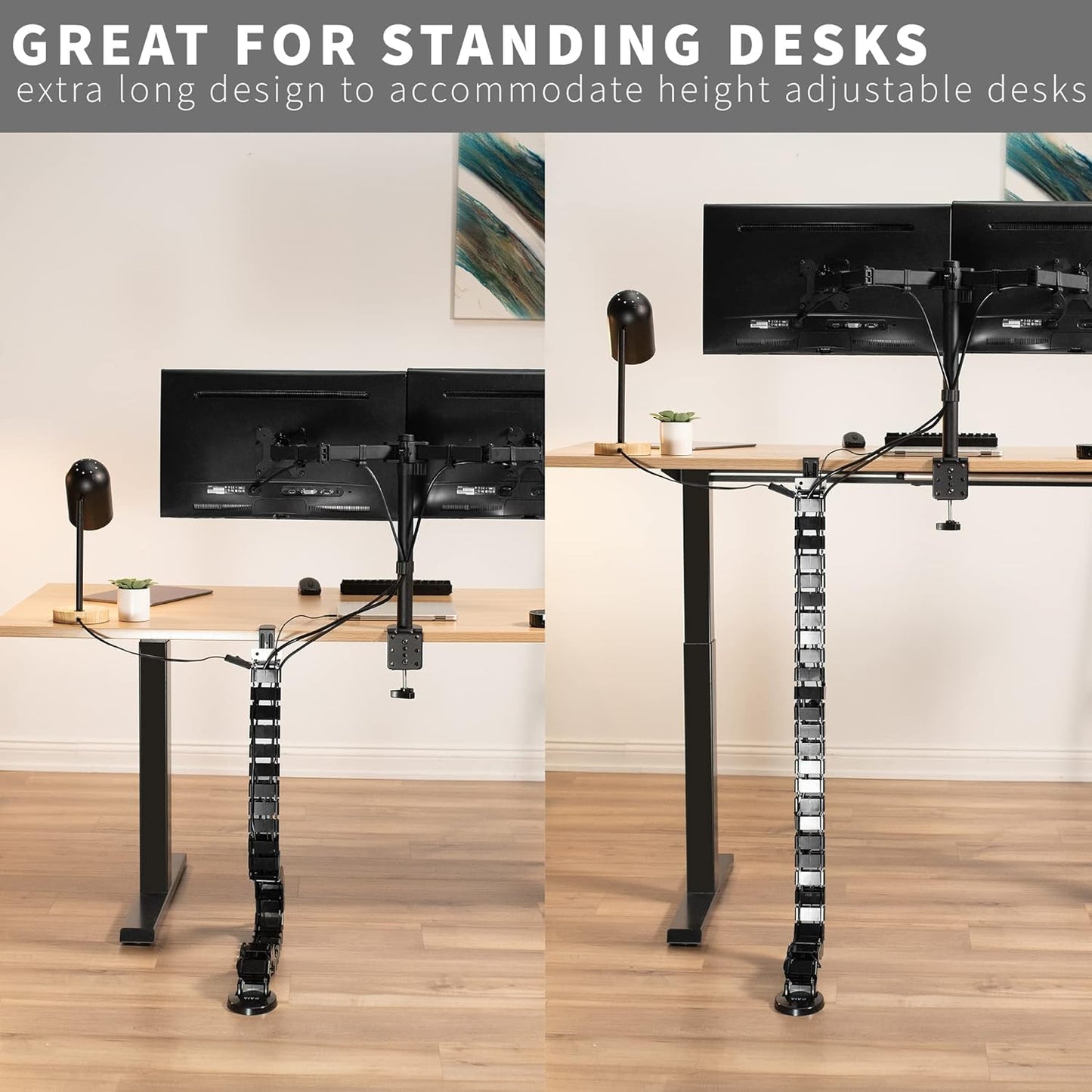 VIVO - No Drill Clamp-On Desk Vertebrae Cable Management Kit, Adjustable Quad Entry Flexible Cord Organizer for Home Office, Black, DESK-AC01P-B - Serious Techies