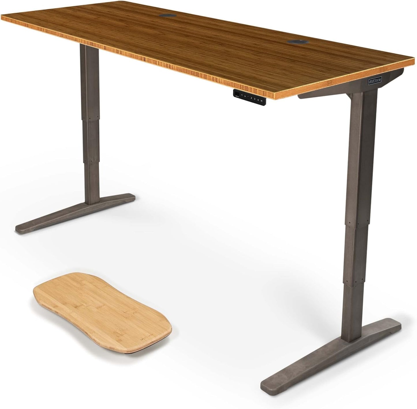 Uplift - Desk Bamboo (60 X 30 Inch) Standing Desk 2-Leg V2 Adjustable Stand up C-Frame (Black), Advanced Keypad, Wire Grommets, Wire Tray, Rocker Board - Serious Techies