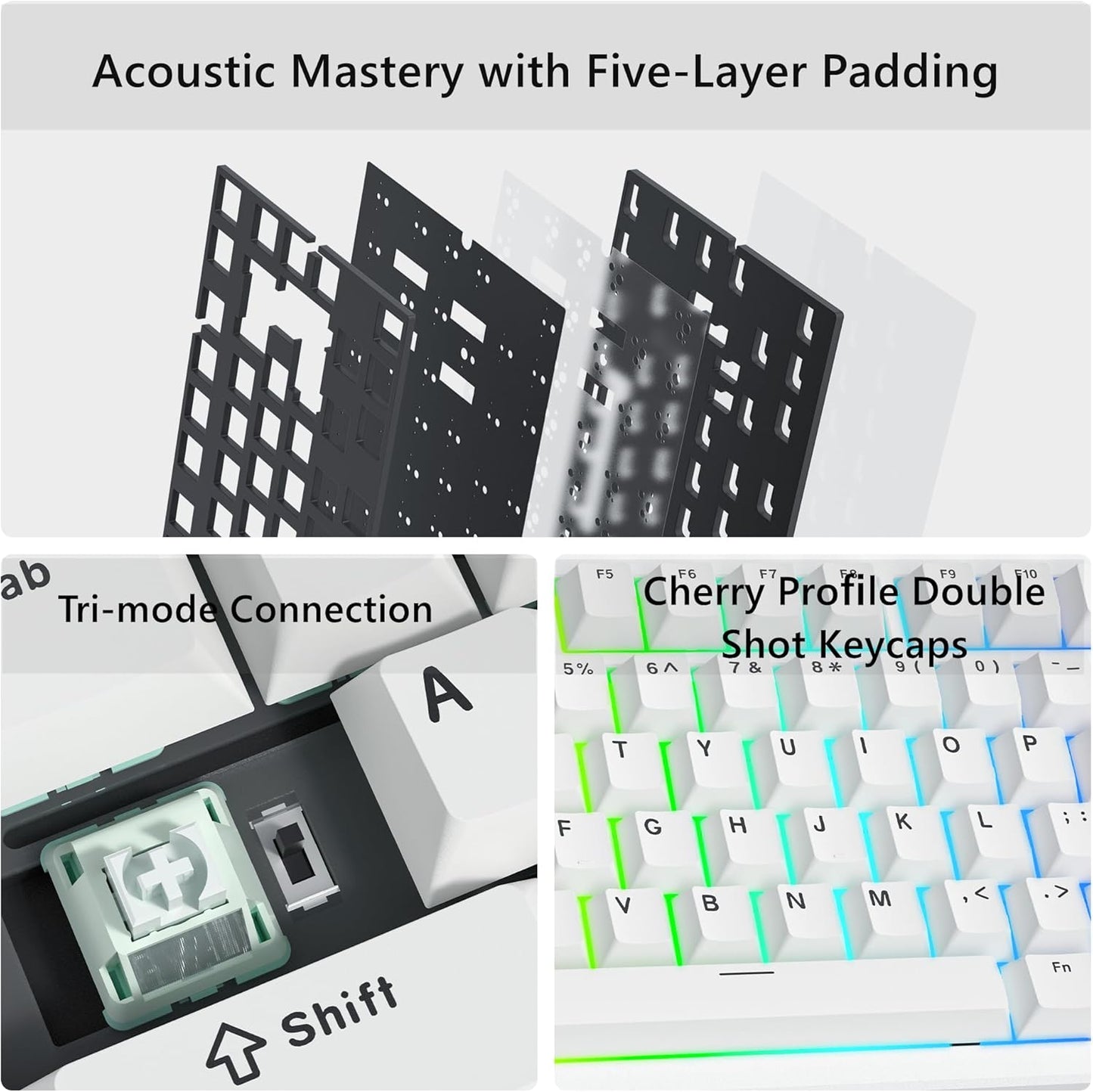 Womier - SK75 75% Keyboard with Full Aluminum Wireless Mechanical Gaming Keyboard, via Custom Pre-Lubed POM Switches RGB Creamy Gaming Key Board, 3-Modes Gasket Hot Swappable, White - Serious Techies