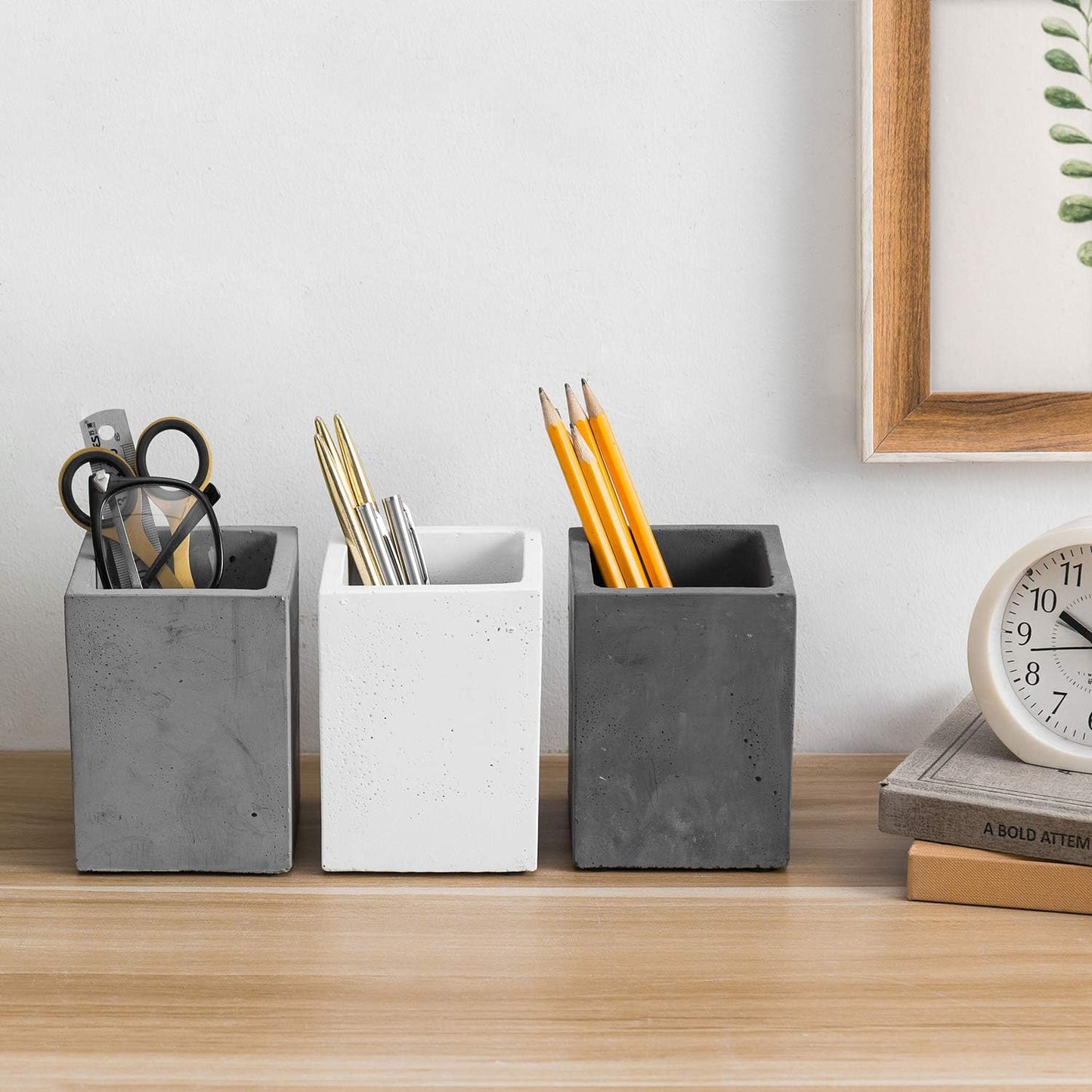 MyGift - Pen Holder Pencil Holder for Desk,Pen Cup Holder for Desk,Concrete Desktop Pencil Cup,Modern Gray-Tone,Set of 3 - Serious Techies