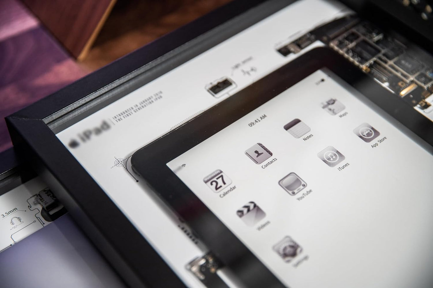 Funbox Design - Disassembled Ipad Art with Frame, Disassemble Art, Framed Ipad 1, Ipad 1 Teardown, Unique Gift, Ipad Wall Art, Frame Art - Serious Techies
