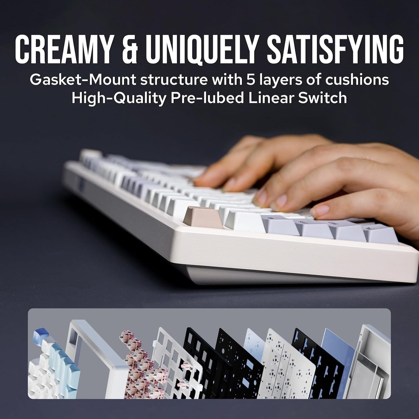 EPOMAKER - Galaxy100 QMK/VIA Wireless Gaming Keyboard, Aluminum Shell, Bluetooth/2.4Ghz/Usb-C, Pre-Lubed Hot-Swappable Linear Switches, NKRO, RGB Backlit (Creamy White, Marble White Switch) - Serious Techies