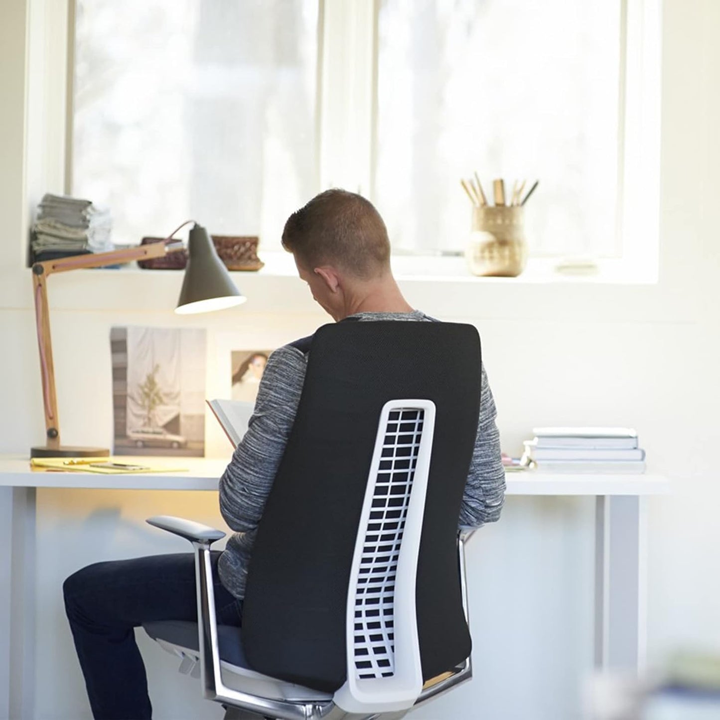 Haworth - Fern Office Chair – Ergonomic and Stylish Desk Chair with Breathable Mesh Finish - without Lumbar Support (River Rock) - Serious Techies