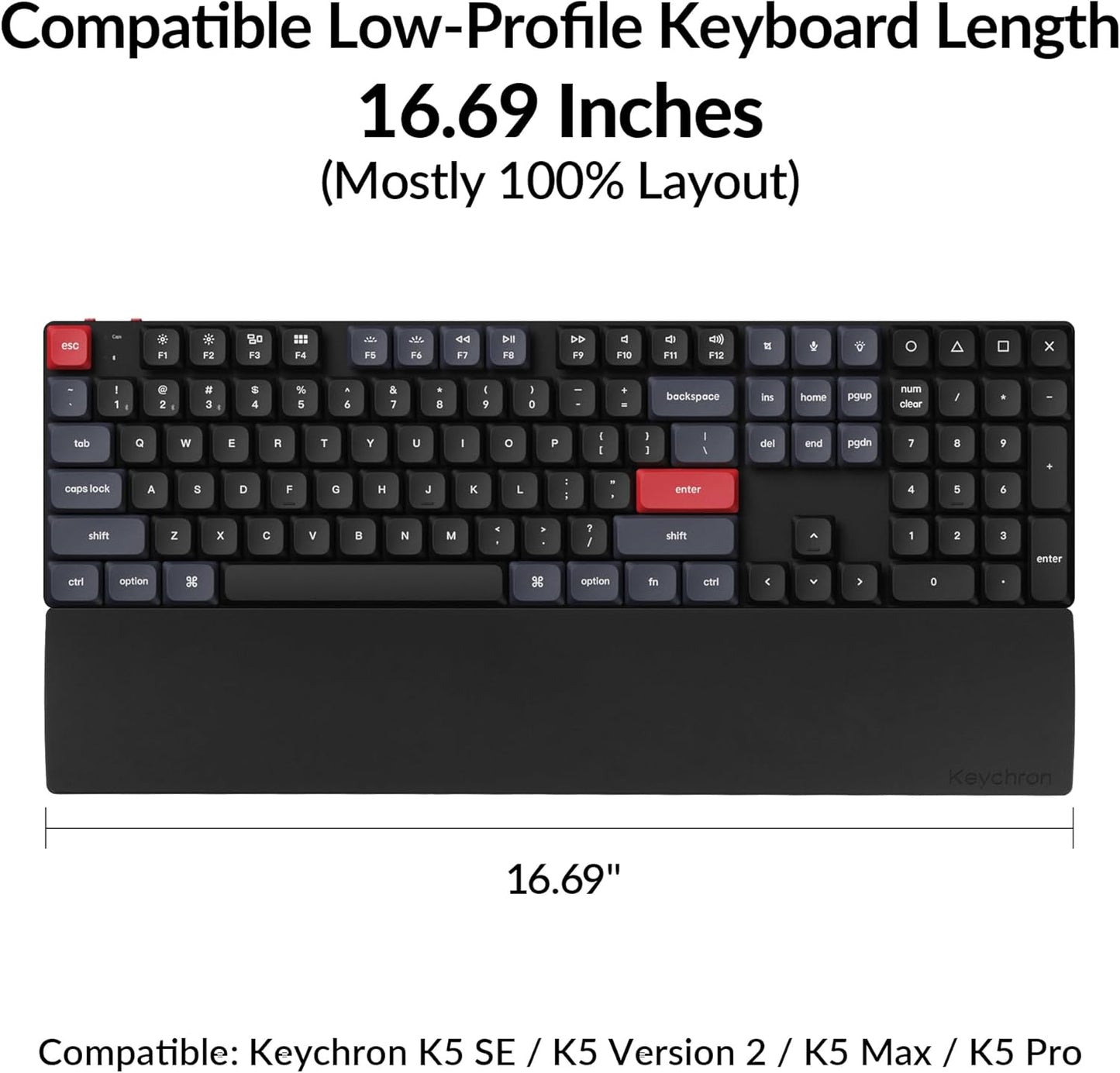 Keychron - Silicone Palm Rest for K5 SE / K5 Max / K5 Pro – 16.69" Wrist Support for Full-Size Low Profile Mechanical Keyboards, Smooth & Washable with Honeycomb Base, Black - Serious Techies