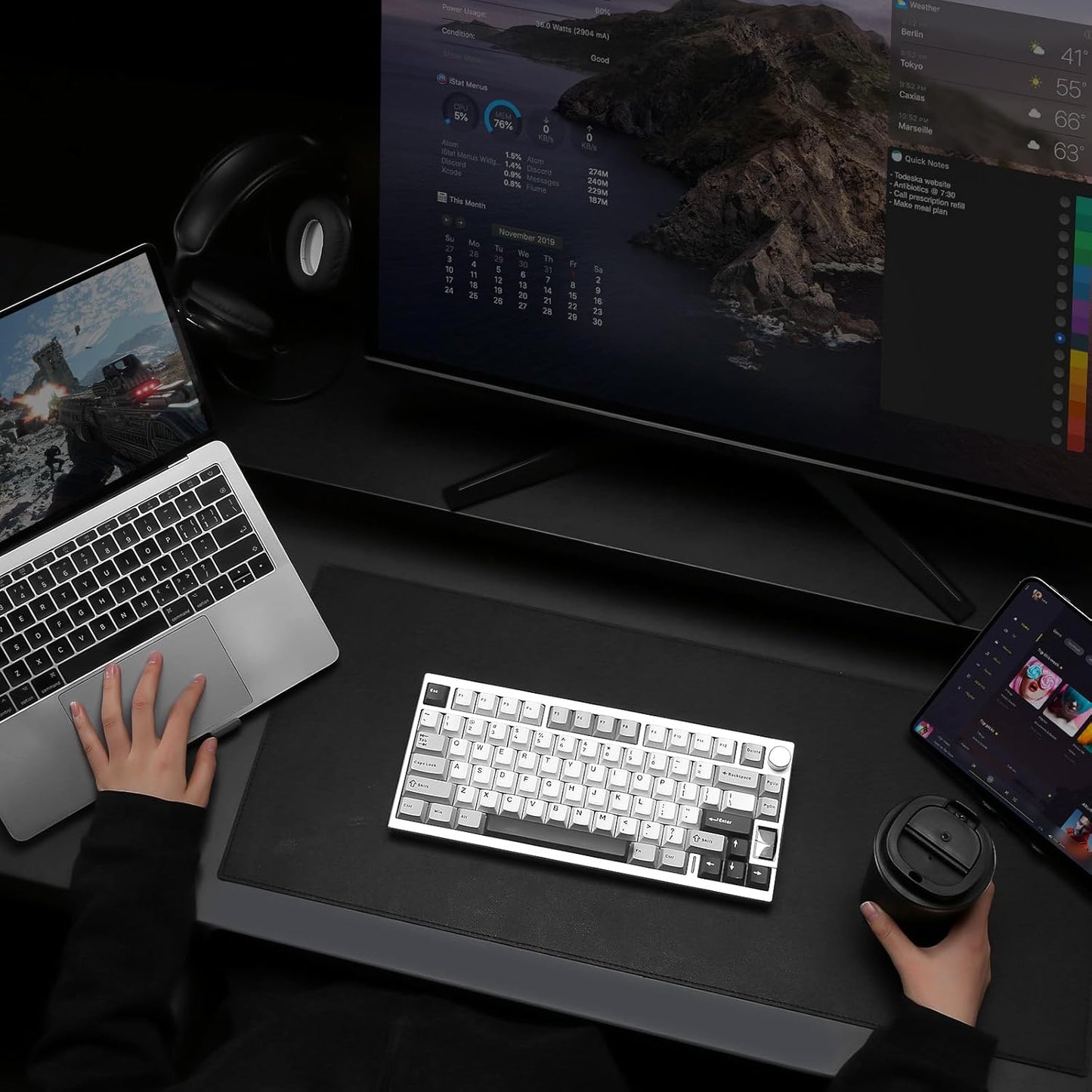 AL80 Wireless Mechanical Keyboard,Full Aluminum CNC, Smart LCD Display,Hot Swappable Gasket Mount 75% Layout with Knob,Bt/2.4G/Usb-C,Qmk/Via Support for Win/Mac (Silver, Gateron Zero Switch)