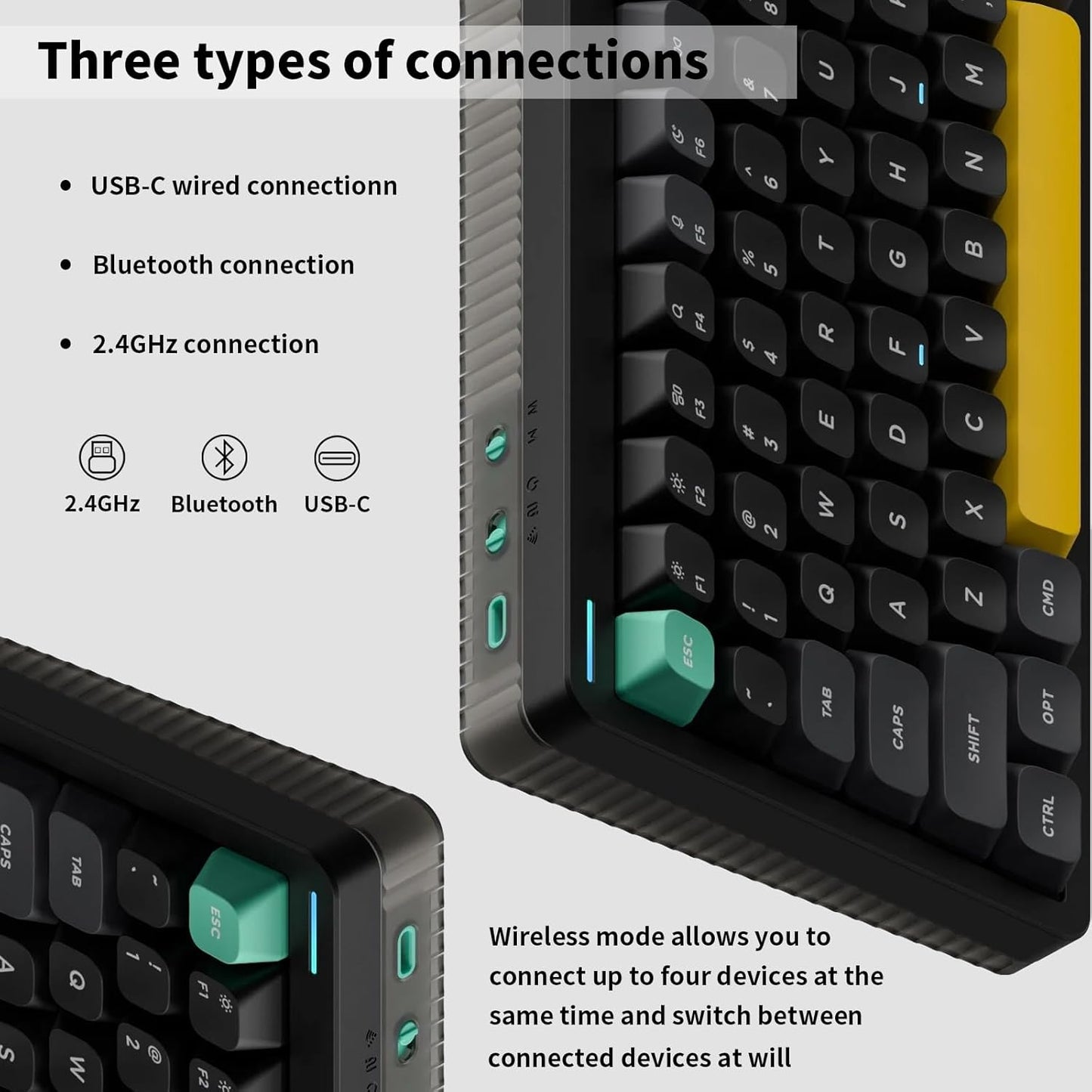 Nuphy - Halo96 V2 Wireless Mechanical Keyboard, 96% Hot Swappable, 99 Keys RGB Backlit, Bluetooth/Usb-C/2.4Ghz, Mint Switches (37Gf), Black - Serious Techies